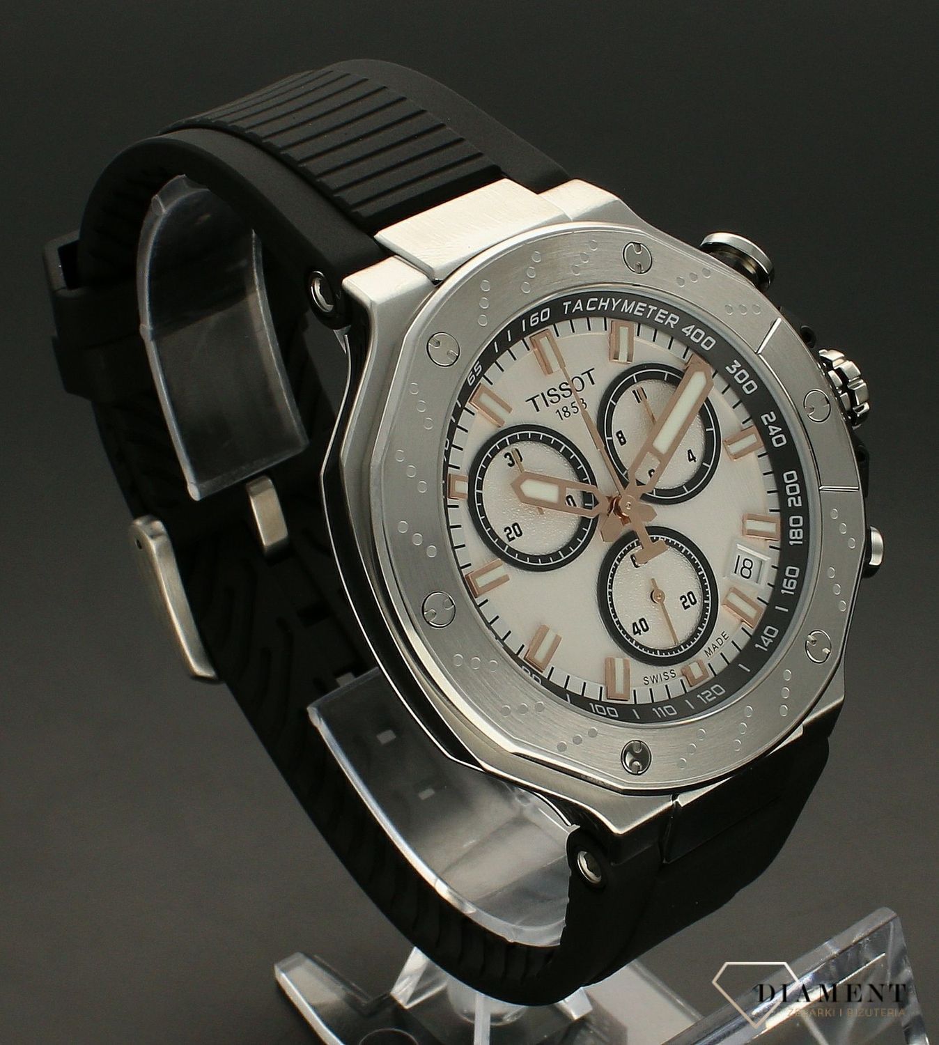 Zegarek męski Tissot T-RACE CHRONOGRAPH T141.417.17.011.00. Tissot T-Race to zwycięzca na torze i poza nim. Inspirowane wyścigami motocyklowymi detale i dynamiczny styl wzbogacony odrobiną krzykliwych kolorów. Sportowy zegarek Tissot T-Race  (3).jpg