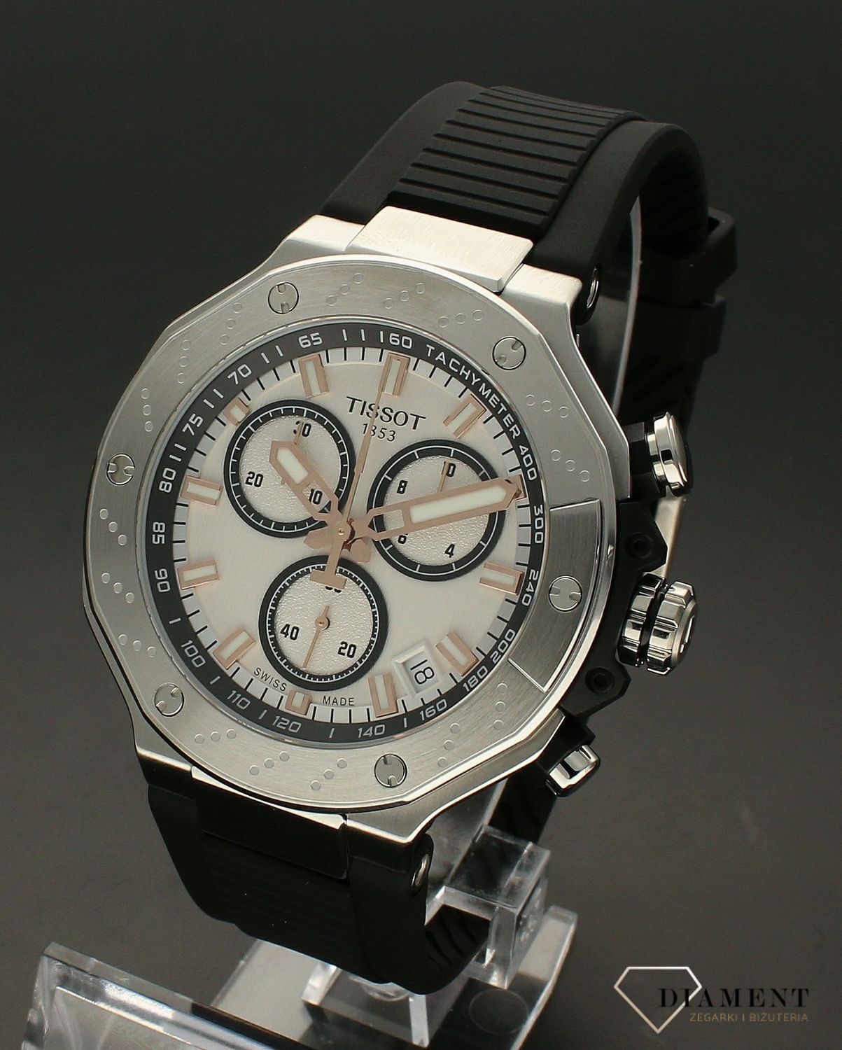 Zegarek męski Tissot T-RACE CHRONOGRAPH T141.417.17.011.00. Tissot T-Race to zwycięzca na torze i poza nim. Inspirowane wyścigami motocyklowymi detale i dynamiczny styl wzbogacony odrobiną krzykliwych kolorów. Sportowy zegarek Tissot T-Race  (3).jpg