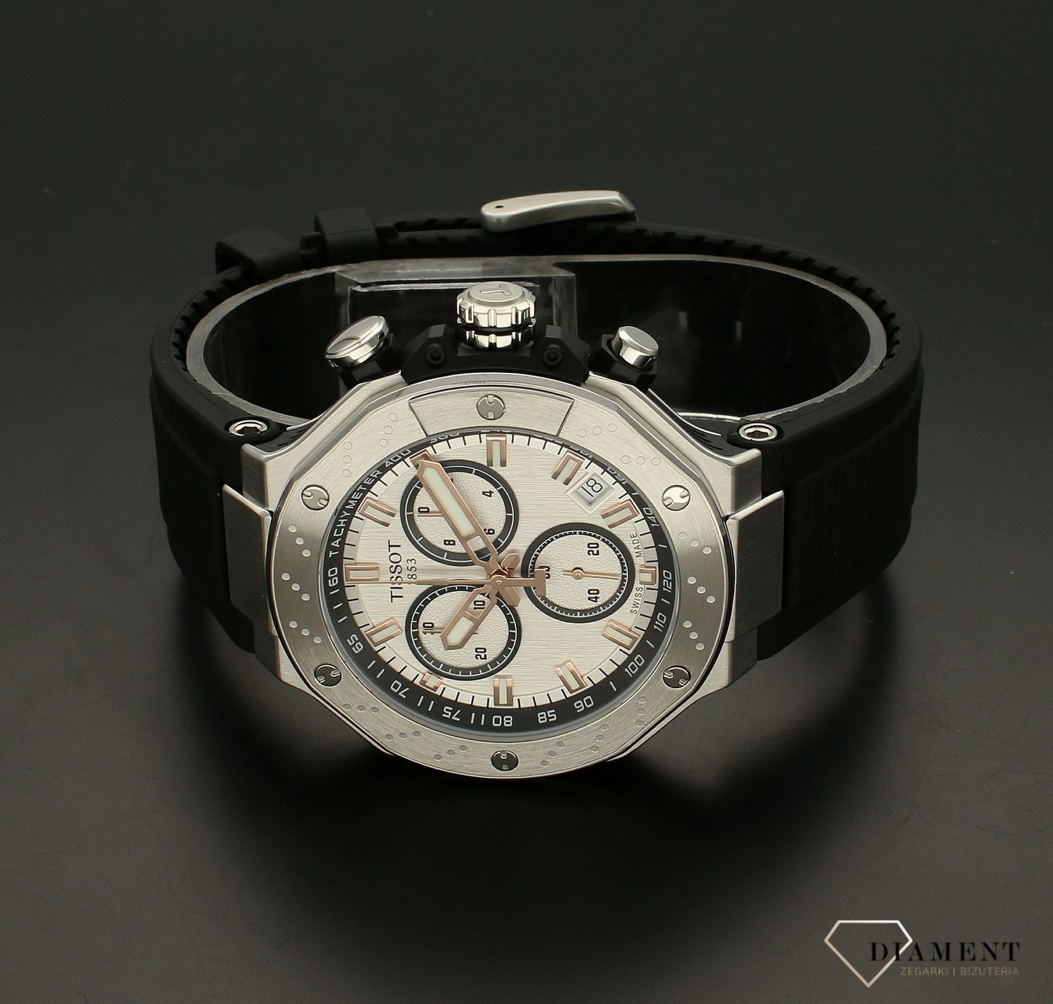 Zegarek męski Tissot T-RACE CHRONOGRAPH T141.417.17.011.00. Tissot T-Race to zwycięzca na torze i poza nim. Inspirowane wyścigami motocyklowymi detale i dynamiczny styl wzbogacony odrobiną krzykliwych kolorów. Sportowy zegarek Tissot T-Race  (3).jpg