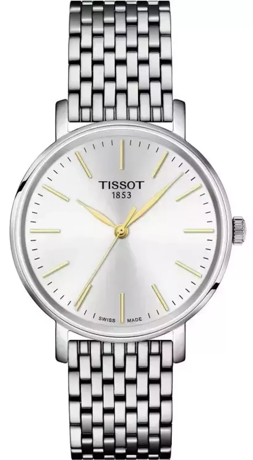 Tissot Everytime, Tissot T143.210.11.011.01, zegarek damski Tissot, zegarek srebrny damski, Tissot ETA F06.412, zegarek szwajcarski damski, elegancki zegarek Tissot, Tissot szafirowe szkło1.webp
