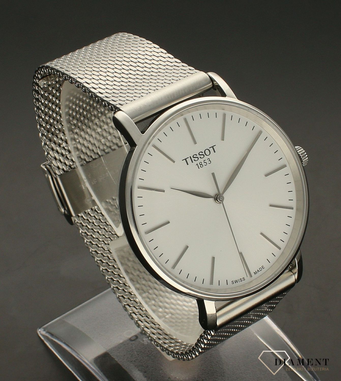 Zegarek męski Tissot Everytime na bransolecie typu mesh T143.410.11.011.00 www.zegarkidiament.pl