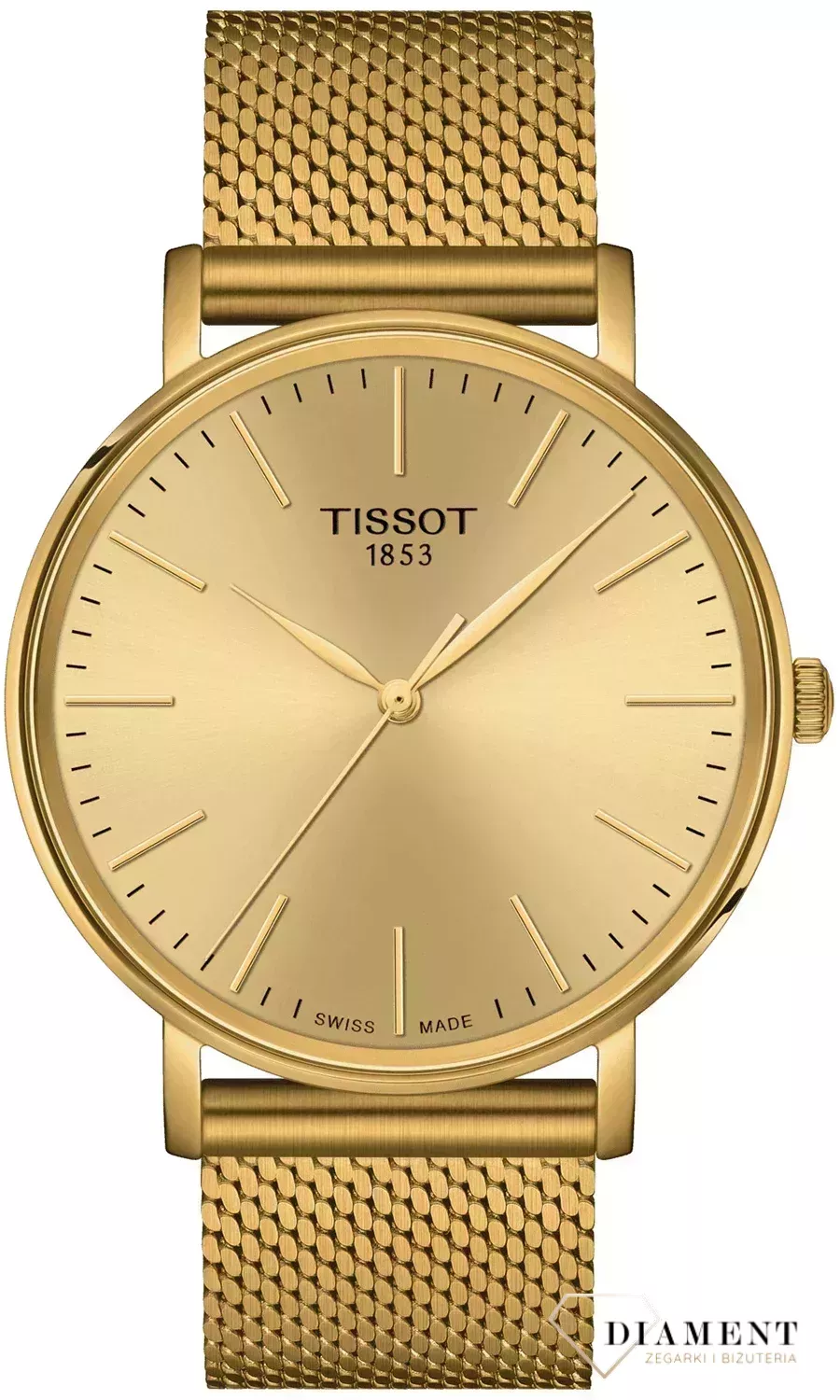 Zegarek Tissot EVERYTIME - męski T143.410.33.021.00 wyposażony jest w kwarcowy mechanizm, zasilany za pomocą baterii. Posiada bardzo wysoką dokładność mierzenia czasu +- 10 sekund w przeciągu 30 dni..webp