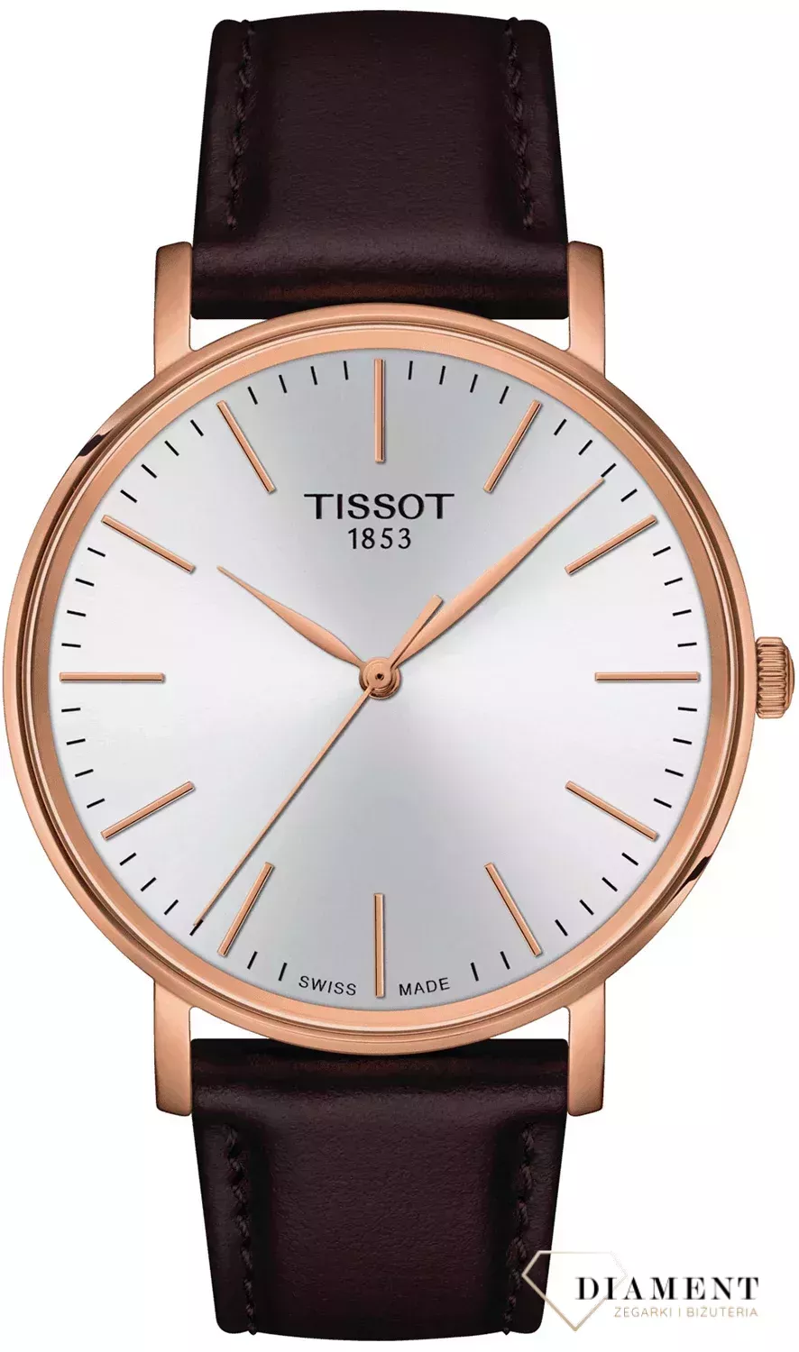 Zegarek męski Tissot EVERYTIME T143.410.36.011.00 męski wyposażony jest w kwarcowy mechanizm, zasilany za pomocą baterii. Posiada bardzo wysoką dokładność mierzenia czasu +- 10 sekund w przeciągu 30 dni..webp