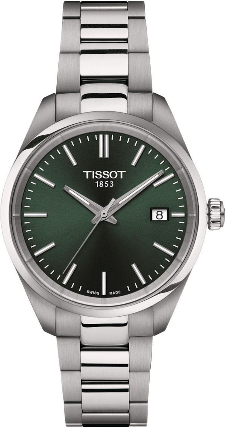 Odkryj Tissot PR 100 Quartz 34mm – elegancki damski zegarek z zieloną tarczą, szafirowym szkłem, stalową kopertą i bransoletą 316L. Mechanizm Swiss Made F05.115 z funkcją EOL. Wodoodporny do 100.jpg
