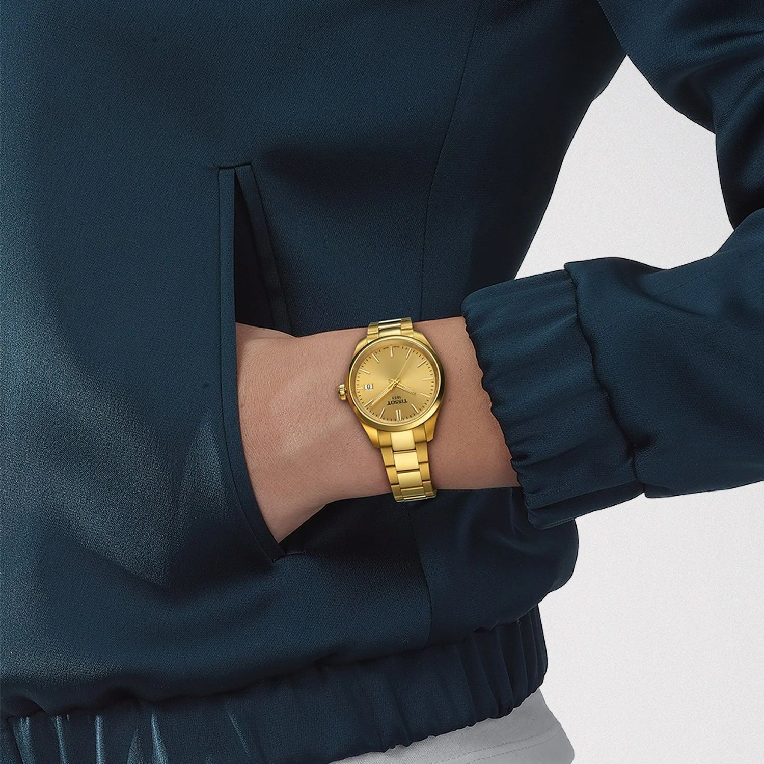 Zegarek damski Tissot PR 100 na bransolecie w złotym kolorze T150.210.33.021 (2).jpg