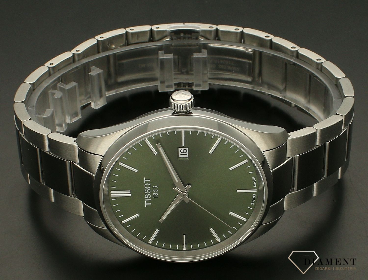 Zegarek męski Tissot PR 100 na bransolecie z zielona tarczą T150.410.11.091 (2).jpg