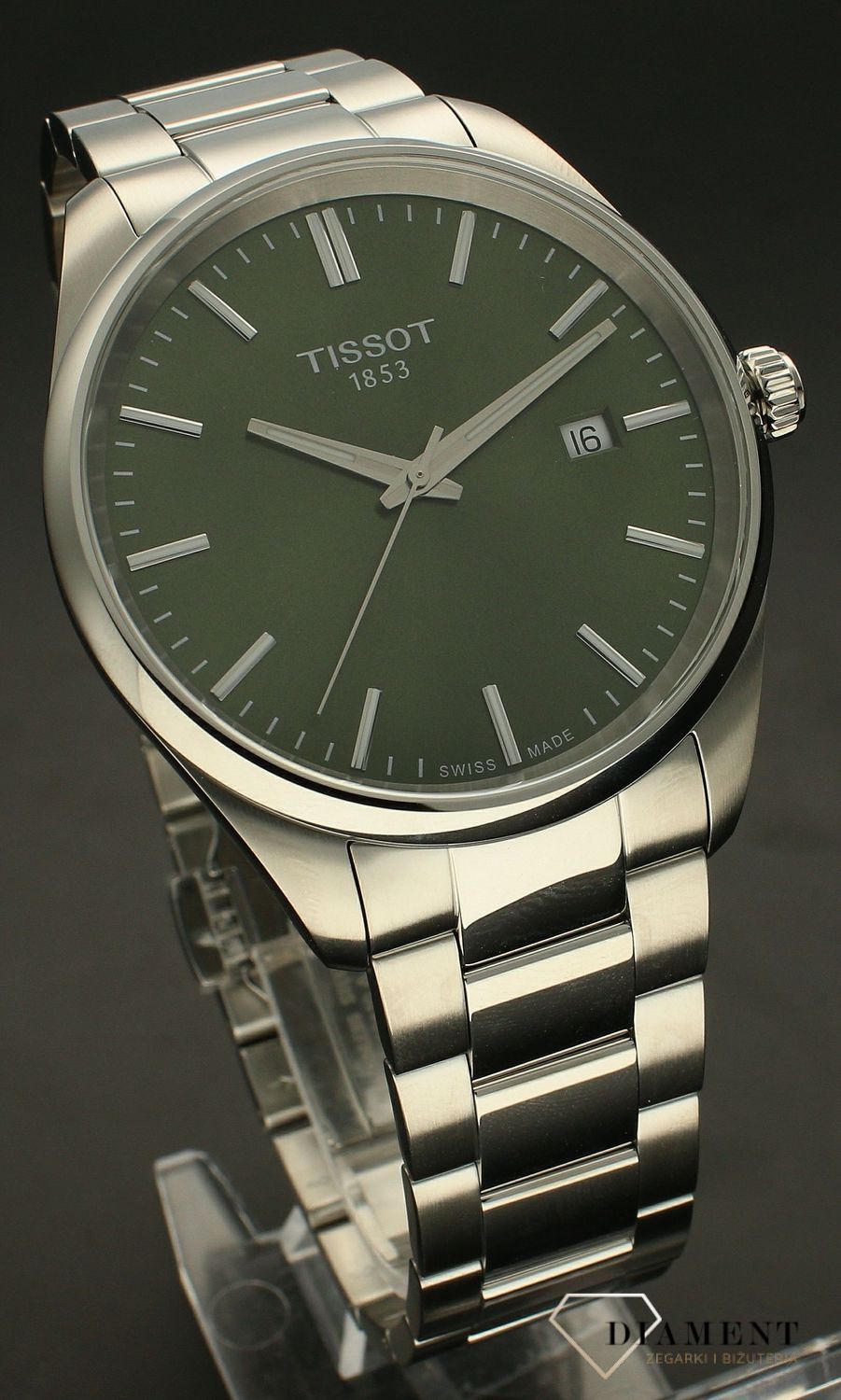 Zegarek męski Tissot PR 100 na bransolecie z zielona tarczą T150.410.11.091 (2).jpg
