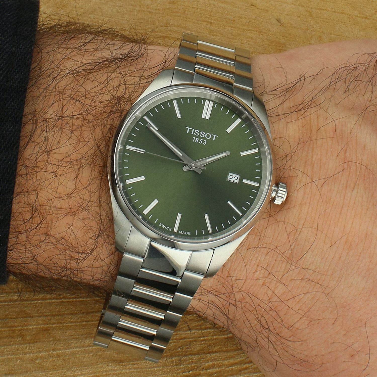 Zegarek męski Tissot PR 100 na bransolecie z zielona tarczą T150.410.11.091 (2).jpg