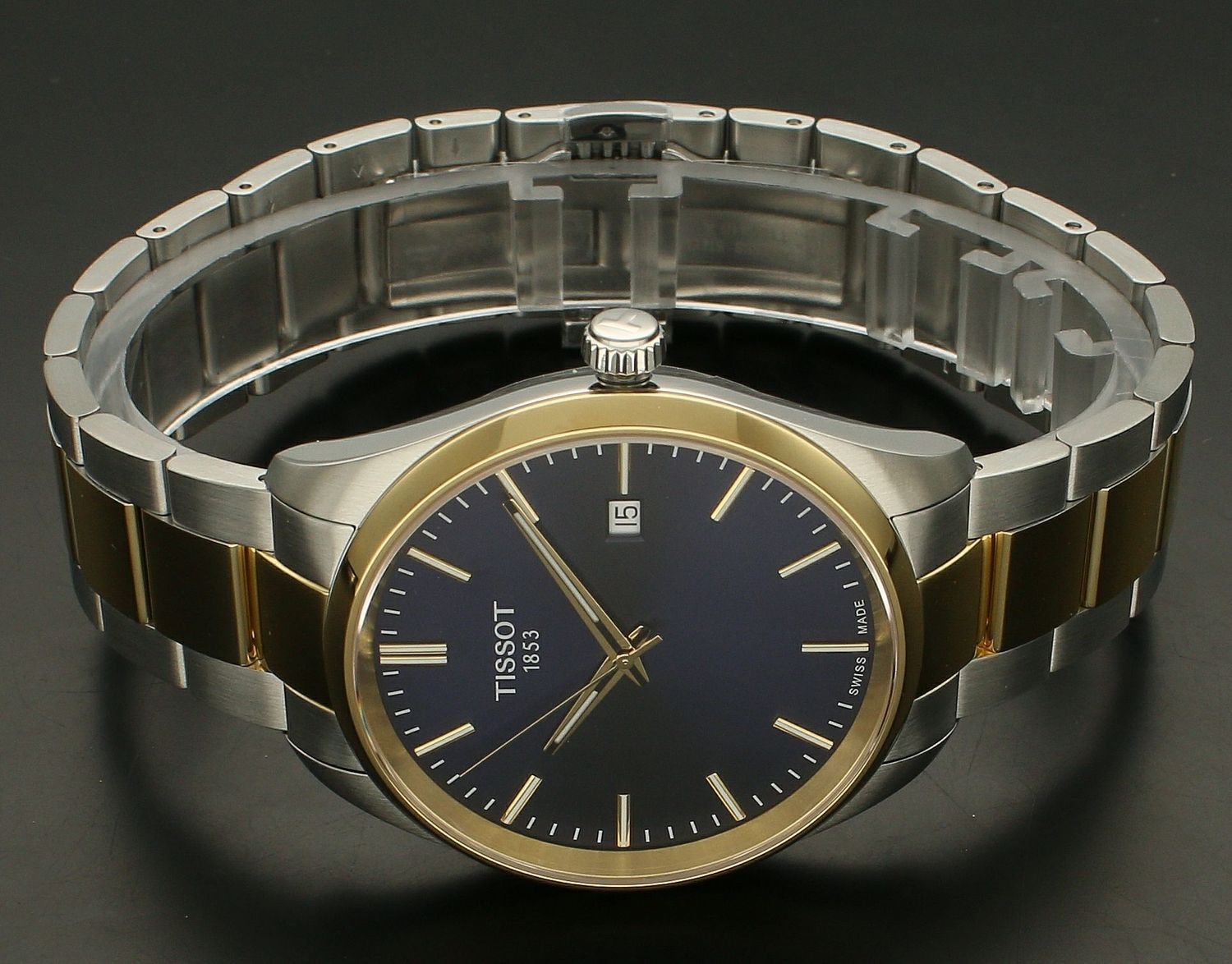 Zegarek męski Tissot PR 100 srebrno-złoty T150.410.22.041.00. Zegarek męski Tissot. Męski zegarek szwajcarski Tissot. Zegarek męski srebrno-złoty na bransolecie. Męski zegarek Tissot z kolekcji PR100. Zegarek męski idealny na prezent (2).jpg