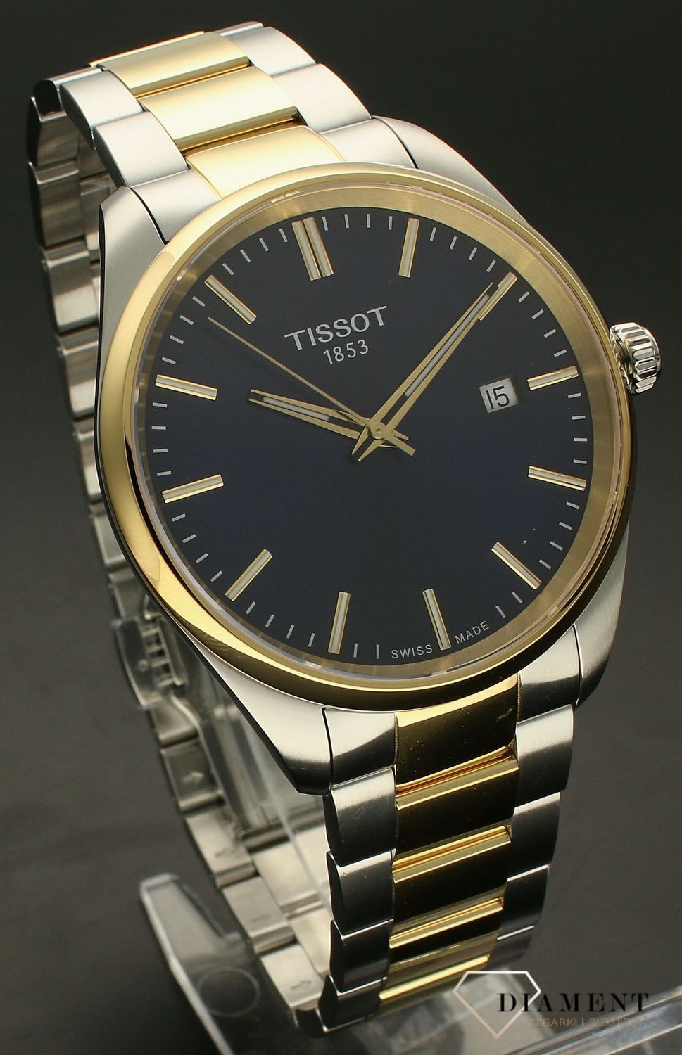 Zegarek męski Tissot PR 100 srebrno-złoty T150.410.22.041.00. Zegarek męski Tissot. Męski zegarek szwajcarski Tissot. Zegarek męski srebrno-złoty na bransolecie. Męski zegarek Tissot z kolekcji PR100. Zegarek męski idealny na prezent (2).jpg