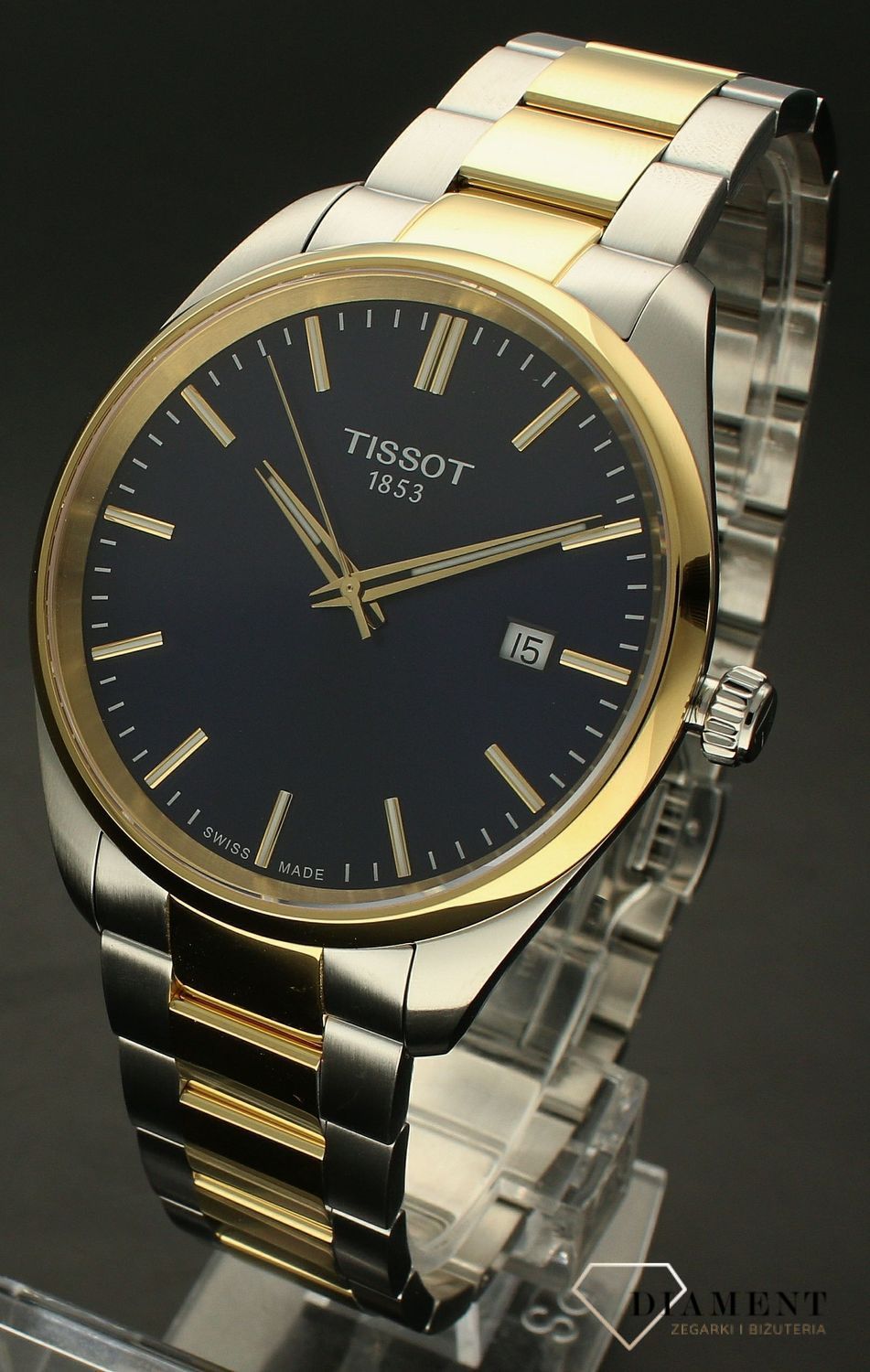 Zegarek męski Tissot PR 100 srebrno-złoty T150.410.22.041.00. Zegarek męski Tissot. Męski zegarek szwajcarski Tissot. Zegarek męski srebrno-złoty na bransolecie. Męski zegarek Tissot z kolekcji PR100. Zegarek męski idealny na prezent (2).jpg