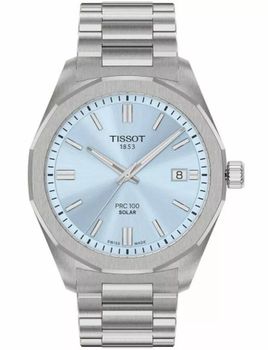 Tissot T151.422.11.351.00 PRC 100 Solar to elegancki zegarek męski 39 mm z mechanizmem solarnym, niebieską tarczą, szafirowym szkłem i stalową bransoletą. Swiss Made, wodoodporność i datownik.11.jpg