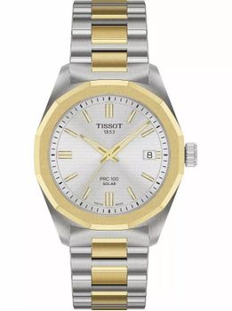 Tissot PRC 100 Solar T151.422.22.031.00 to elegancki zegarek męski 39 mm z mechanizmem solarnym, dwukolorową stalową kopertą, szafirowym szkłem, datownikiem i wodoszczelnością 100 m.1.jpg