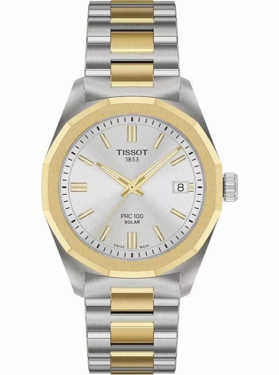 Tissot PRC 100 Solar T151.422.22.031.00 to elegancki zegarek męski 39 mm z mechanizmem solarnym, dwukolorową stalową kopertą, szafirowym szkłem, datownikiem i wodoszczelnością 100 m.1.jpg
