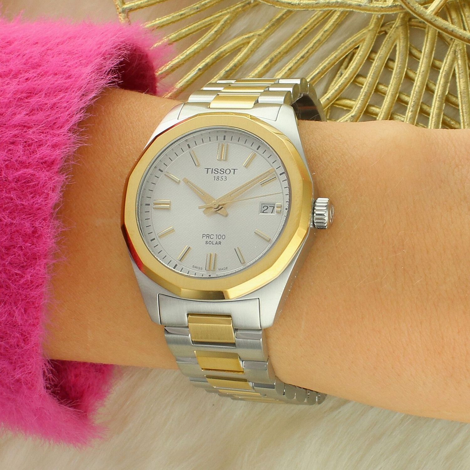 Damski zegarek Tissot T151.822.22.031.00 PRC 100 Solar 34mm z mechanizmem solarnym, szafirowym szkłem i stalową kopertą PVD. Wodoszczelność 100 m, klasyczny i elegancki design.1.jpg