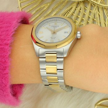 Damski zegarek Tissot T151.822.22.031.00 PRC 100 Solar 34mm z mechanizmem solarnym, szafirowym szkłem i stalową kopertą PVD. Wodoszczelność 100 m, klasyczny i elegancki design.5.jpg