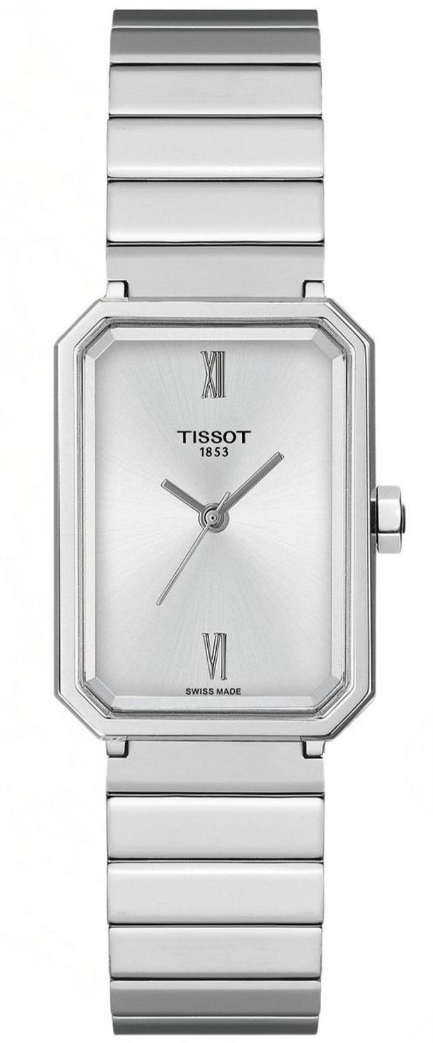 Damski zegarek Tissot SRV 30 T160.110.11.033.00 z prostokątną kopertą, srebrną tarczą, stalową bransoletą i mechanizmem kwarcowym ETA 902.101. Szafirowe szkło, wodoszczelność 5 ATM – elegancja 1.jpg