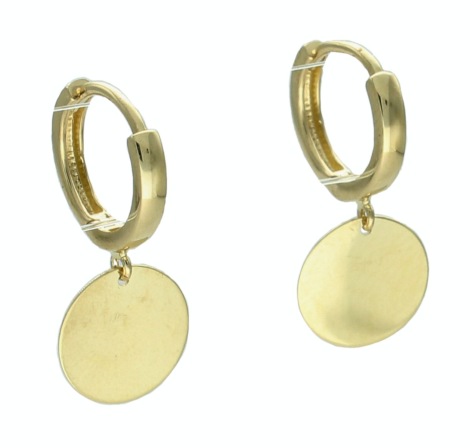 Złote kolczyki damskie 585 kółeczka z okrągłymi blaszkami T23-E-EHG-1-LZ-2. Złote kolczyki damskie. Kolczyki złote kołeczka. Kolczyki złote z zawieszkami. Kolczyki złote blaszki. Złote kolczyki dla dziewczynki. Kolczyki złote i.jpg