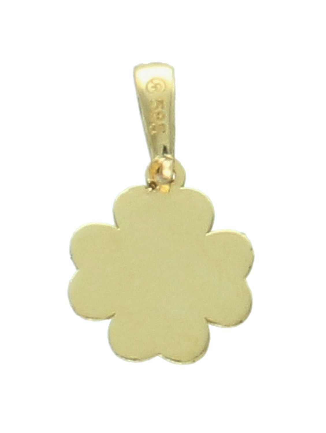 Złota zawieszka 585 płaska koniczynka T23-P-0218-26-LZ. Złota zawieszka damska. Złoty wisiorek do łańcuszka. Zawieszka Złota koniczynka. Złota zawieszka symbol szczęścia na prezent..jpg