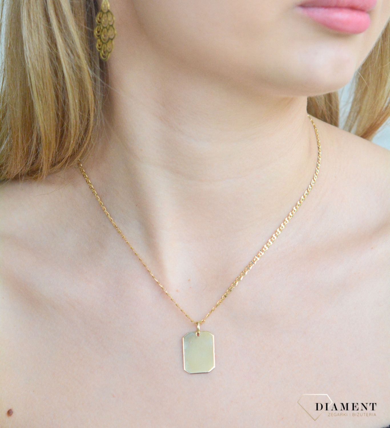 Złota zawieszka 585 gładka blaszka nieśmiertelnik T23-P-ID-5-15MM-20MM. Złota zawieszka damska. Złoty wisiorek do łańcuszka. Zawieszka Złota nieśmiertelnik do graweru. Złota zawieszka płaska blaszka na prezent..jpg