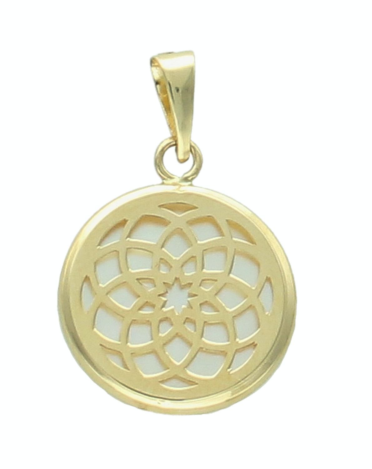 Złota zawieszka 585 okrągła ażurowa z masą perłową T42-P-26-MOP. Złota zawieszka damska. Złoty wisiorek do łańcuszka. Zawieszka Złota z masą perłową. Złota zawieszka ażurowa z masą perłową na prezent..jpg