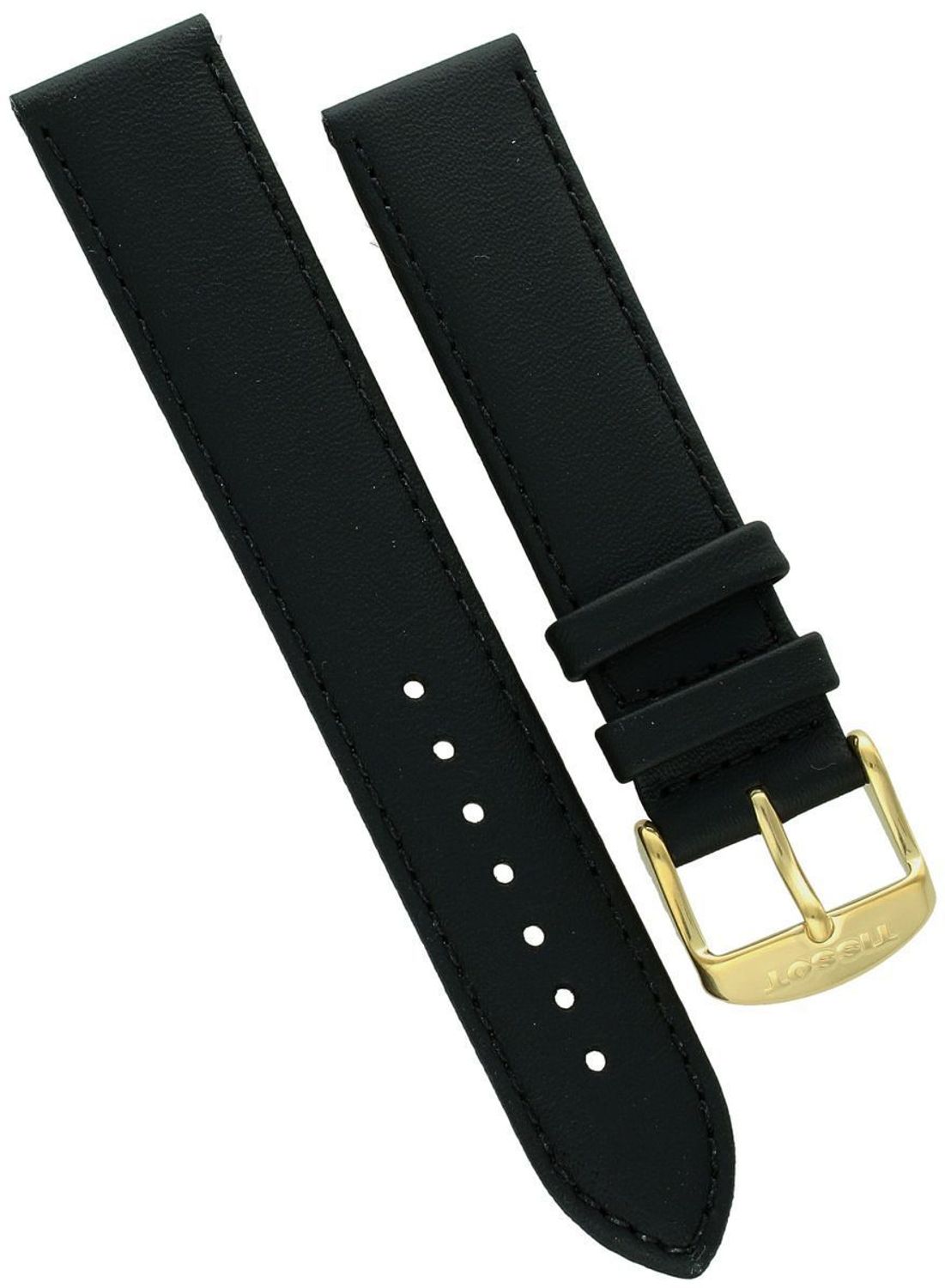 Oryginalny czarny, skórzany pasek do zegarka Tissot T600027541 – seria Classic Dream. Szerokość mocowania 19 mm, złota sprzączka, montaż sprężystymi bolcami. Dostępny u oficjalnych dealerów – 2.jpg