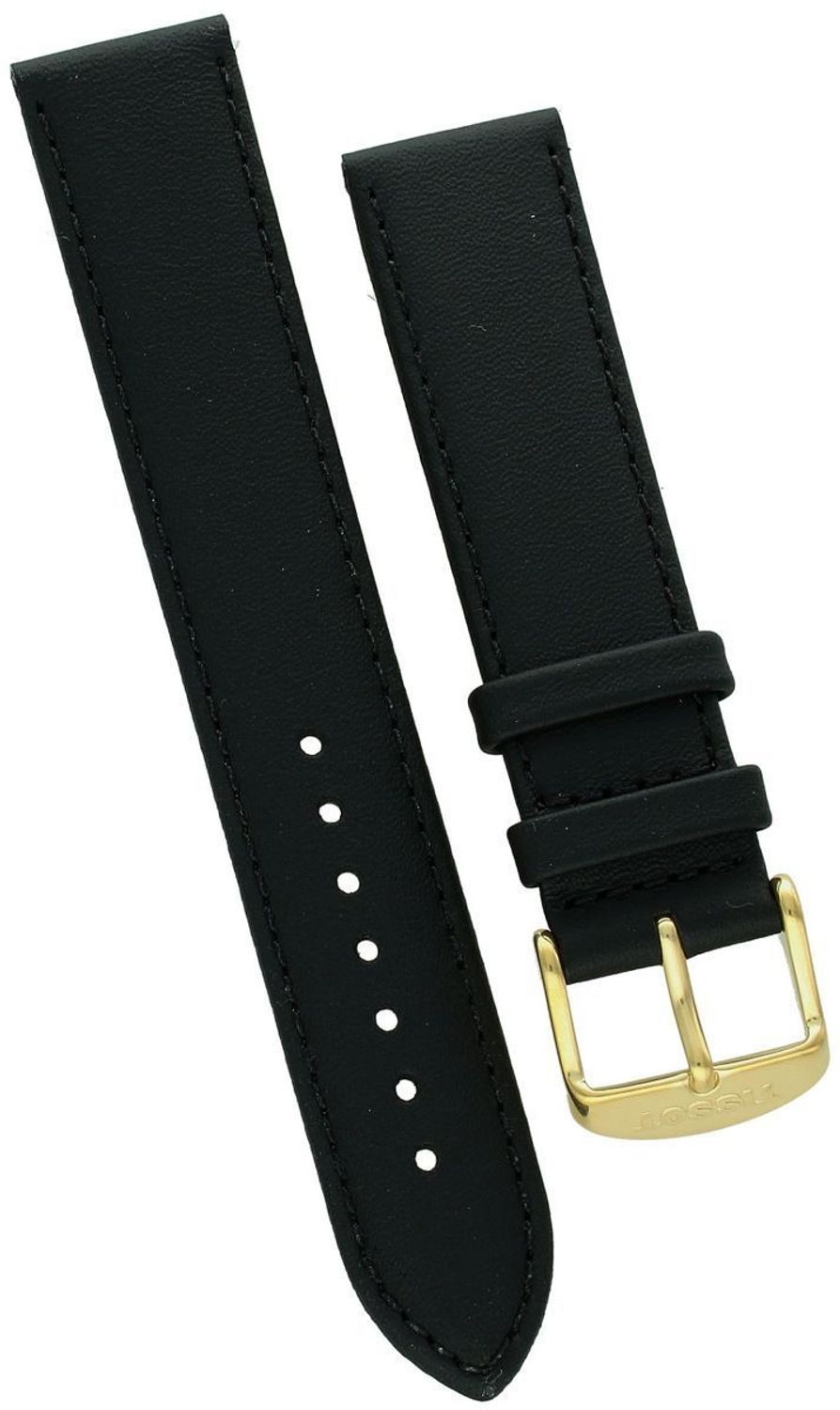 Oryginalny czarny, skórzany pasek do zegarka Tissot T600027541 – seria Classic Dream. Szerokość mocowania 19 mm, złota sprzączka, montaż sprężystymi bolcami. Dostępny u oficjalnych dealerów – 2.jpg