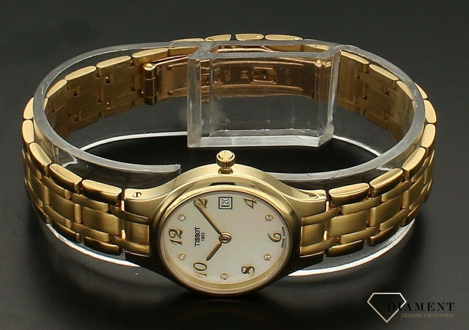 Złoty zegarek damski Tissot Ely T73.3.138.74 T73313874. Złoty zegarek damski. Zegarek złoty Tissot. Złoty zegarek na bransolecie. Zegarek złoty 585. Złoty zegarek damski Tisso (1).jpg