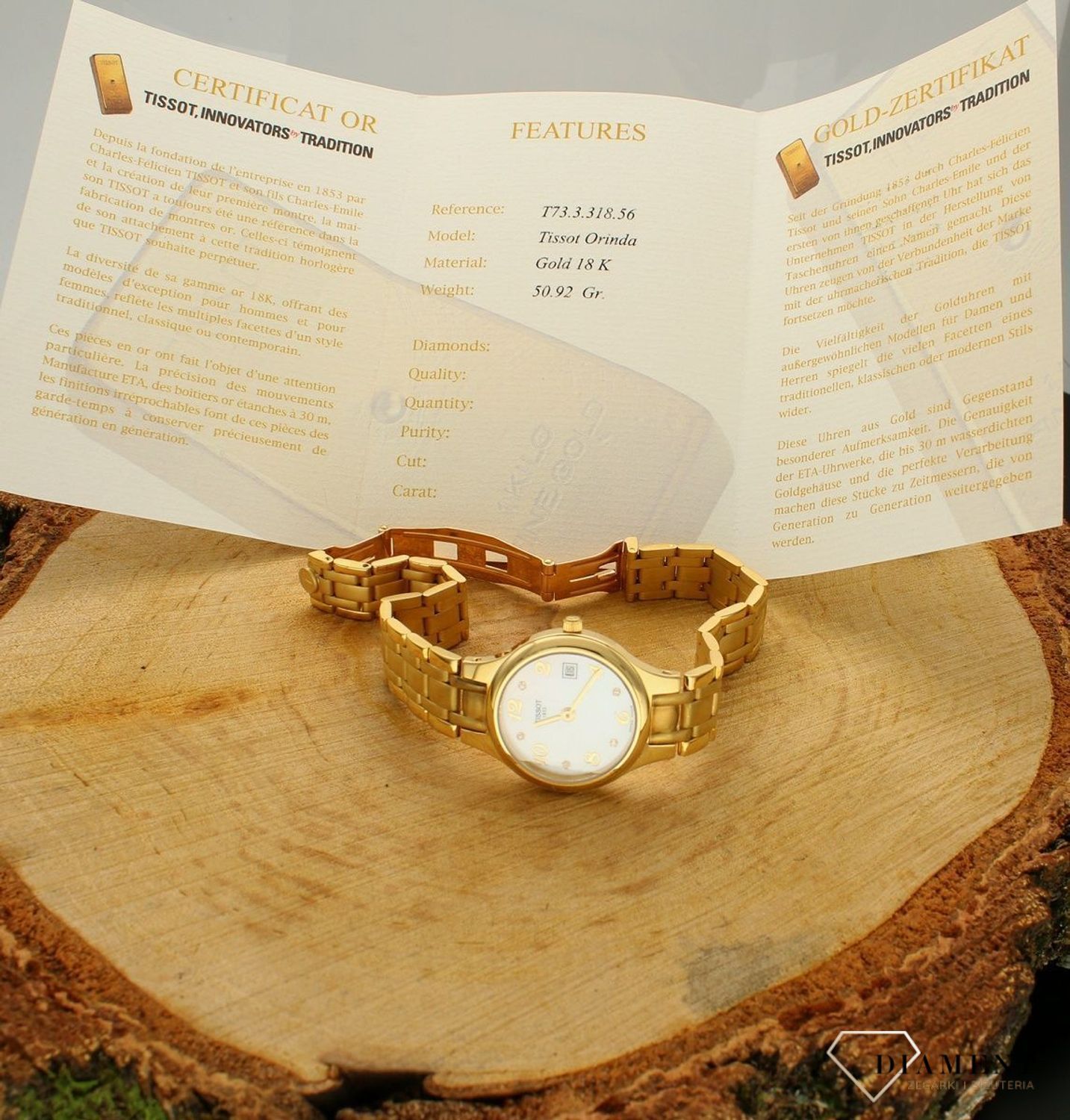 Złoty zegarek damski Tissot Ely T73.3.138.74 T73313874. Złoty zegarek damski. Zegarek złoty Tissot. Złoty zegarek na bransolecie. Zegarek złoty 585. Złoty zegarek damski Tisso (1).jpg