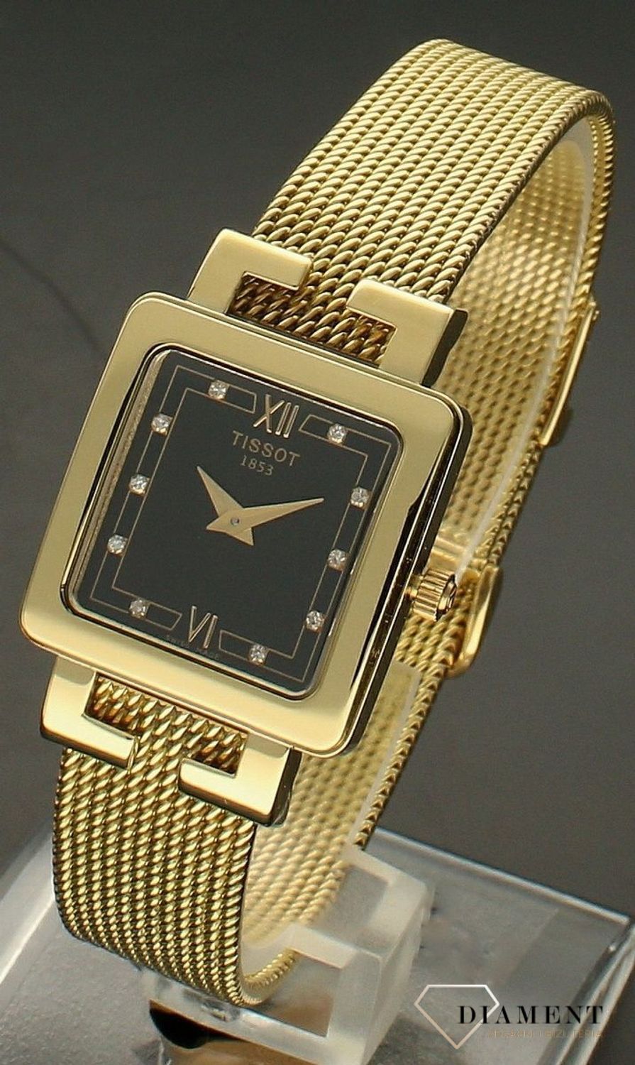 Złoty zegarek damski 18k Gold T73331856 T73.3.318.56. Zegarek złoty Tissot. Złoty zegarek damski. Zegarek z diamentami. Zegarek złoty damski kwarcowy. Zegarek z czarną tarczą złoty Tissot (1).jpg