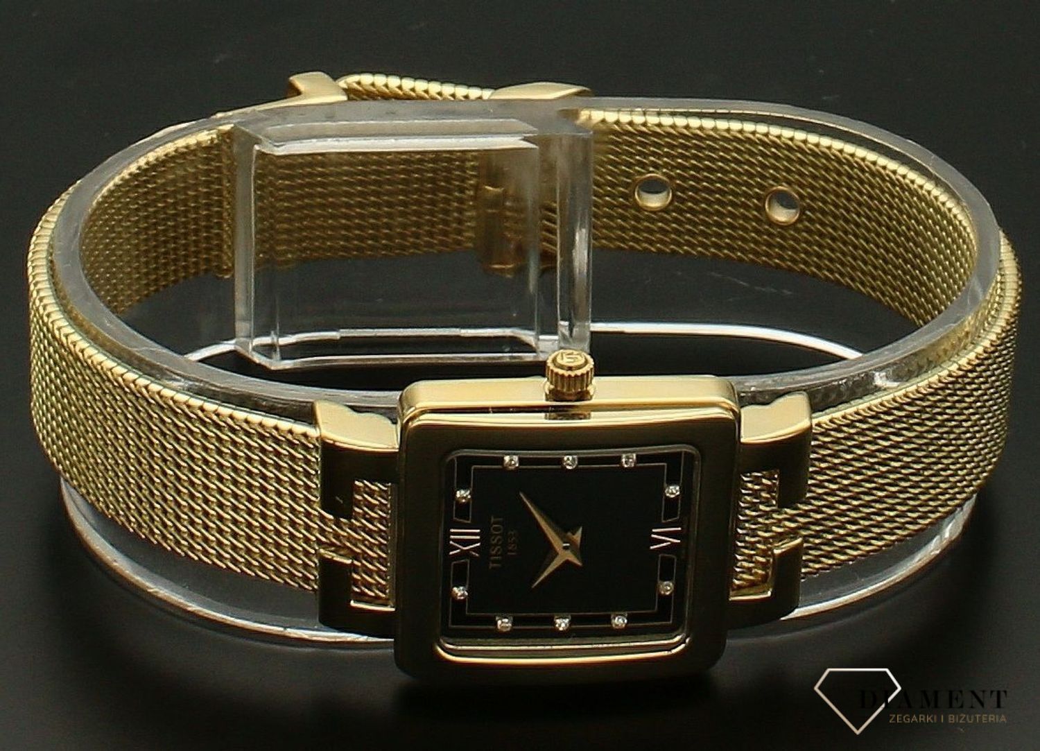 Złoty zegarek damski 18k Gold T73331856 T73.3.318.56. Zegarek złoty Tissot. Złoty zegarek damski. Zegarek z diamentami. Zegarek złoty damski kwarcowy. Zegarek z czarną tarczą złoty Tissot (1).jpg