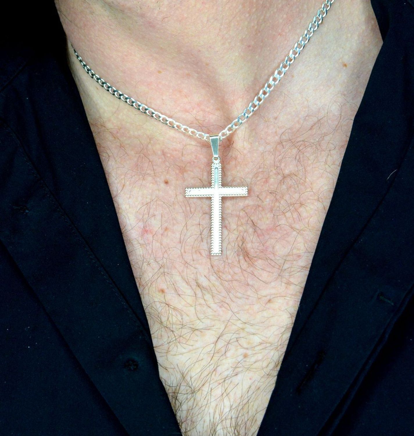 Duży ozdobny krzyż bez wizerunku 4 cm zawieszka krzyż TBKZ000000-023. Srebrny krzyż. Srebrny krzyż zdobiony. Krzyż srebrny zawieszka..jpg