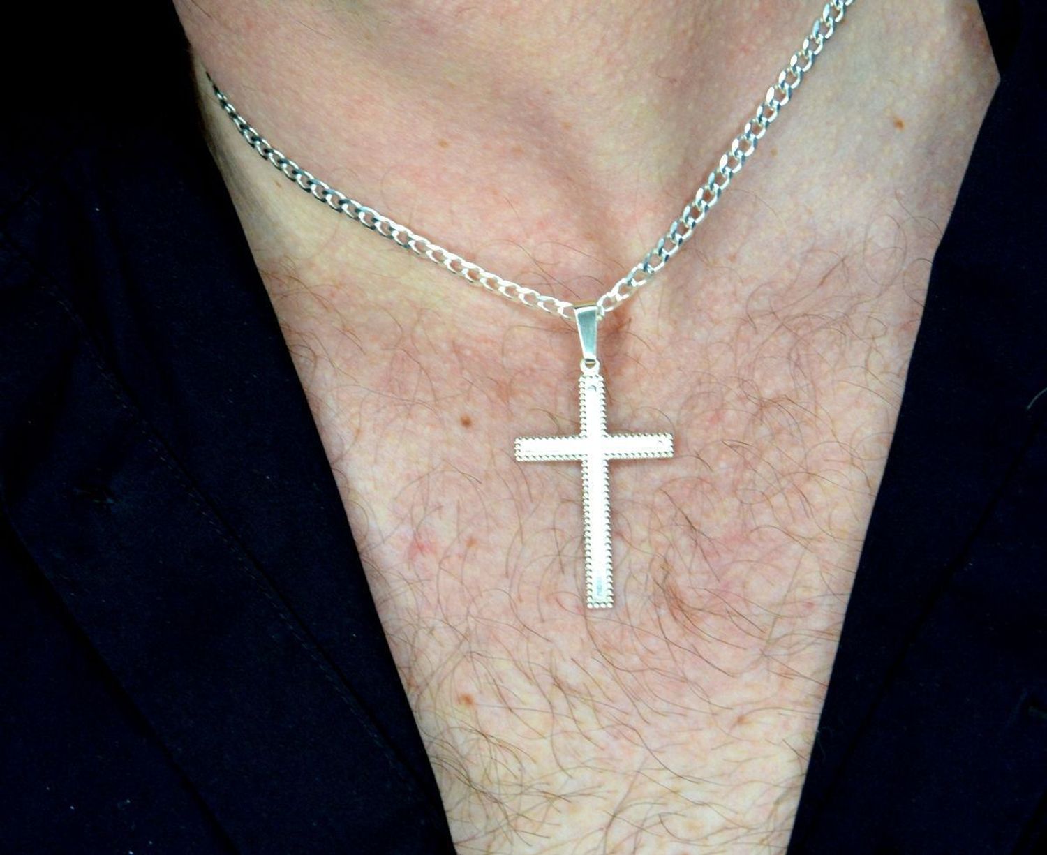 Duży ozdobny krzyż bez wizerunku 4 cm zawieszka krzyż TBKZ000000-023. Srebrny krzyż. Srebrny krzyż zdobiony. Krzyż srebrny zawieszka..jpg