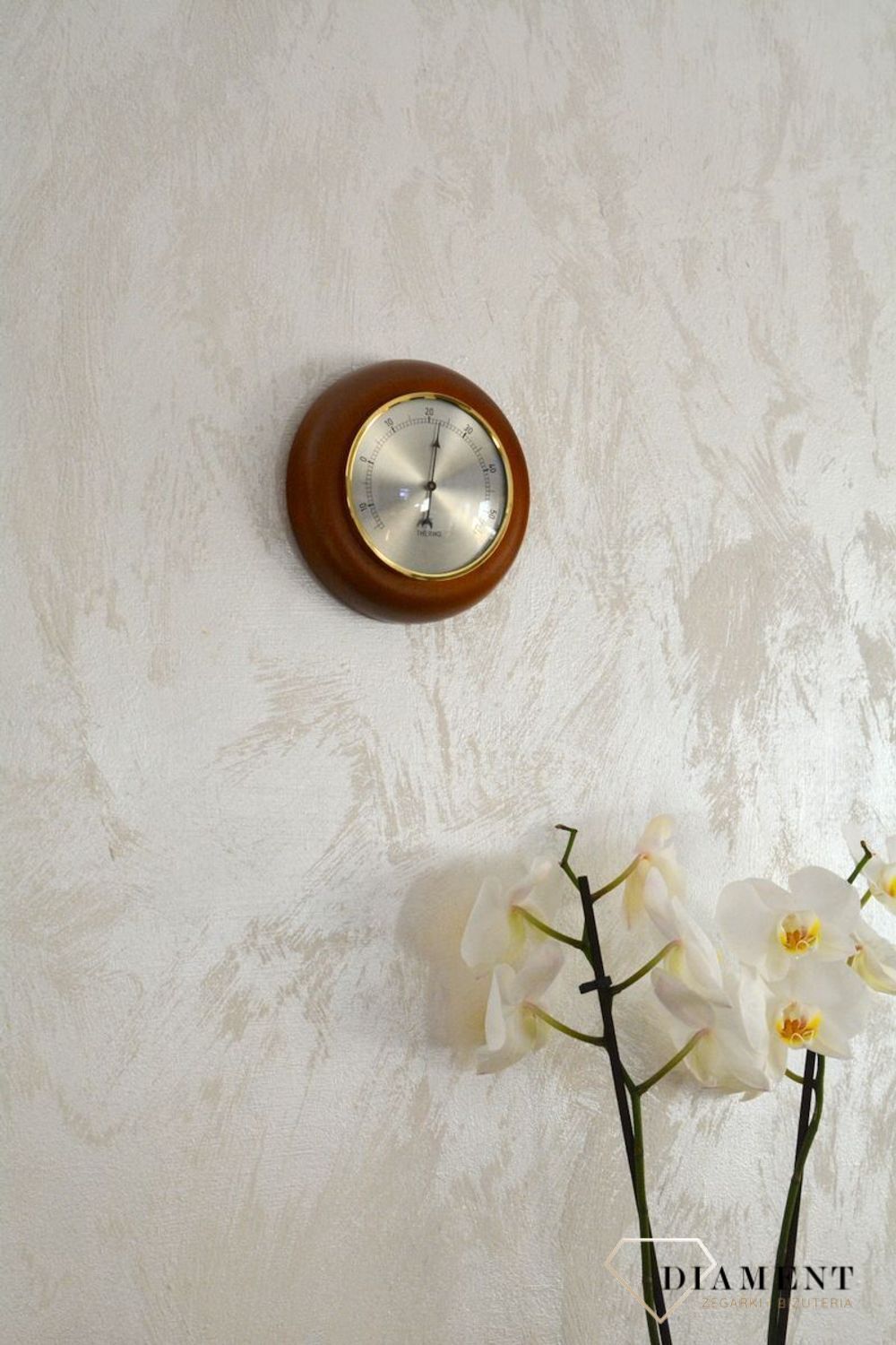 Drewniana stacja pogody Okrągły termometr w obudowie 'Drewno dąb' TERMOMETR140-08. Termometr do sauny na podczerwień. Idealny na prezent. Okrągły termometr. Termometr do 60 stopni Celsjusza (1).JPG