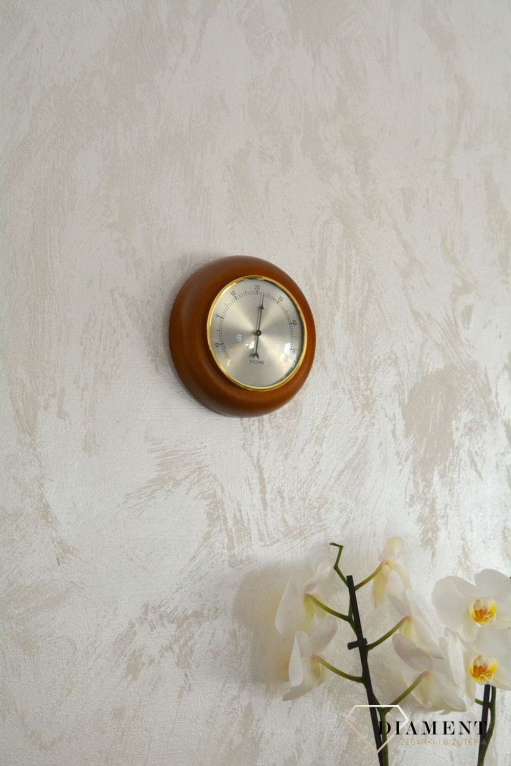 Drewniana stacja pogody Okrągły termometr w obudowie 'Drewno dąb' TERMOMETR140-08. Termometr do sauny na podczerwień. Idealny na prezent. Okrągły termometr. Termometr do 60 stopni Celsjusza (1).JPG