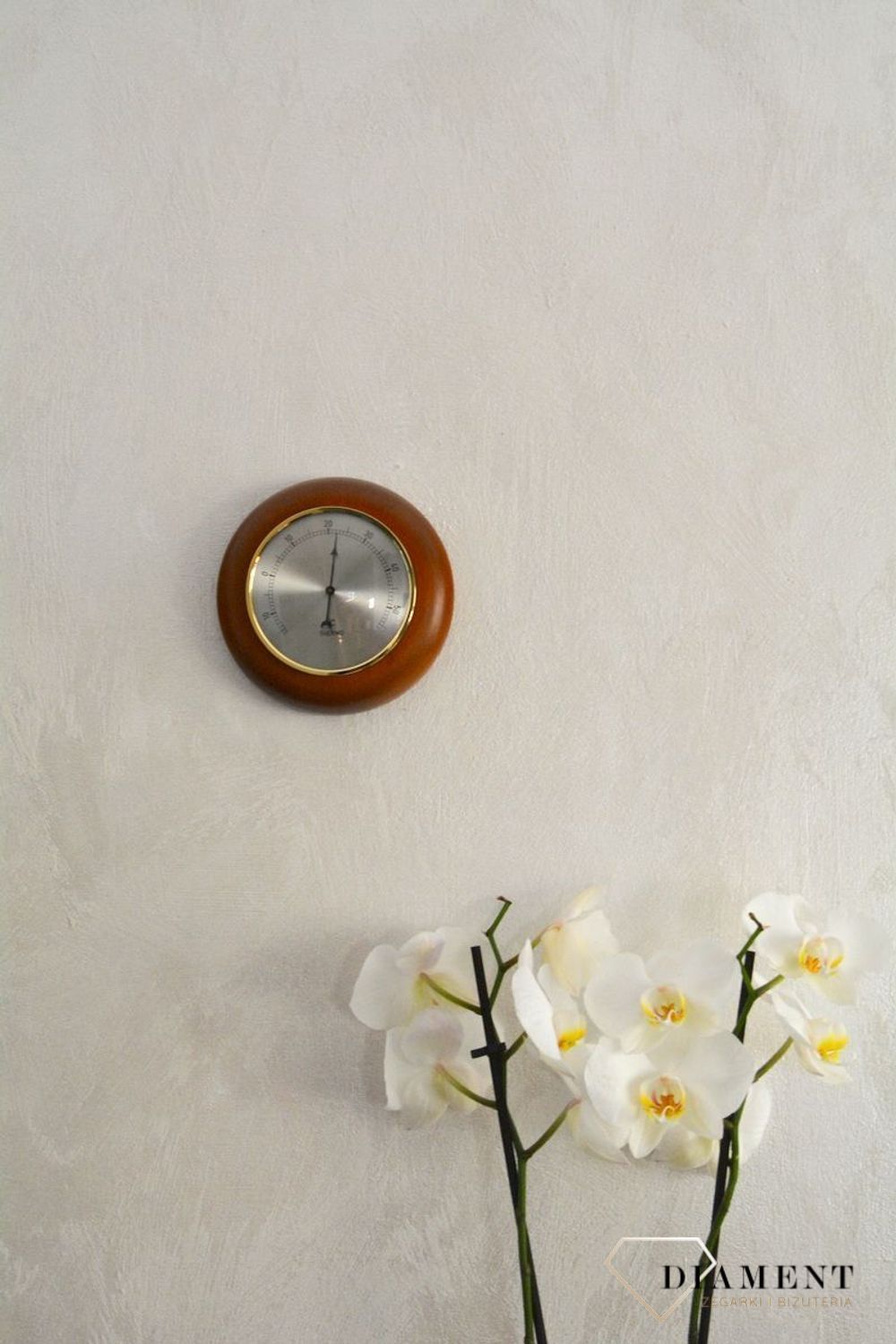 Drewniana stacja pogody Okrągły termometr w obudowie 'Drewno dąb' TERMOMETR140-08. Termometr do sauny na podczerwień. Idealny na prezent. Okrągły termometr. Termometr do 60 stopni Celsjusza (1).JPG