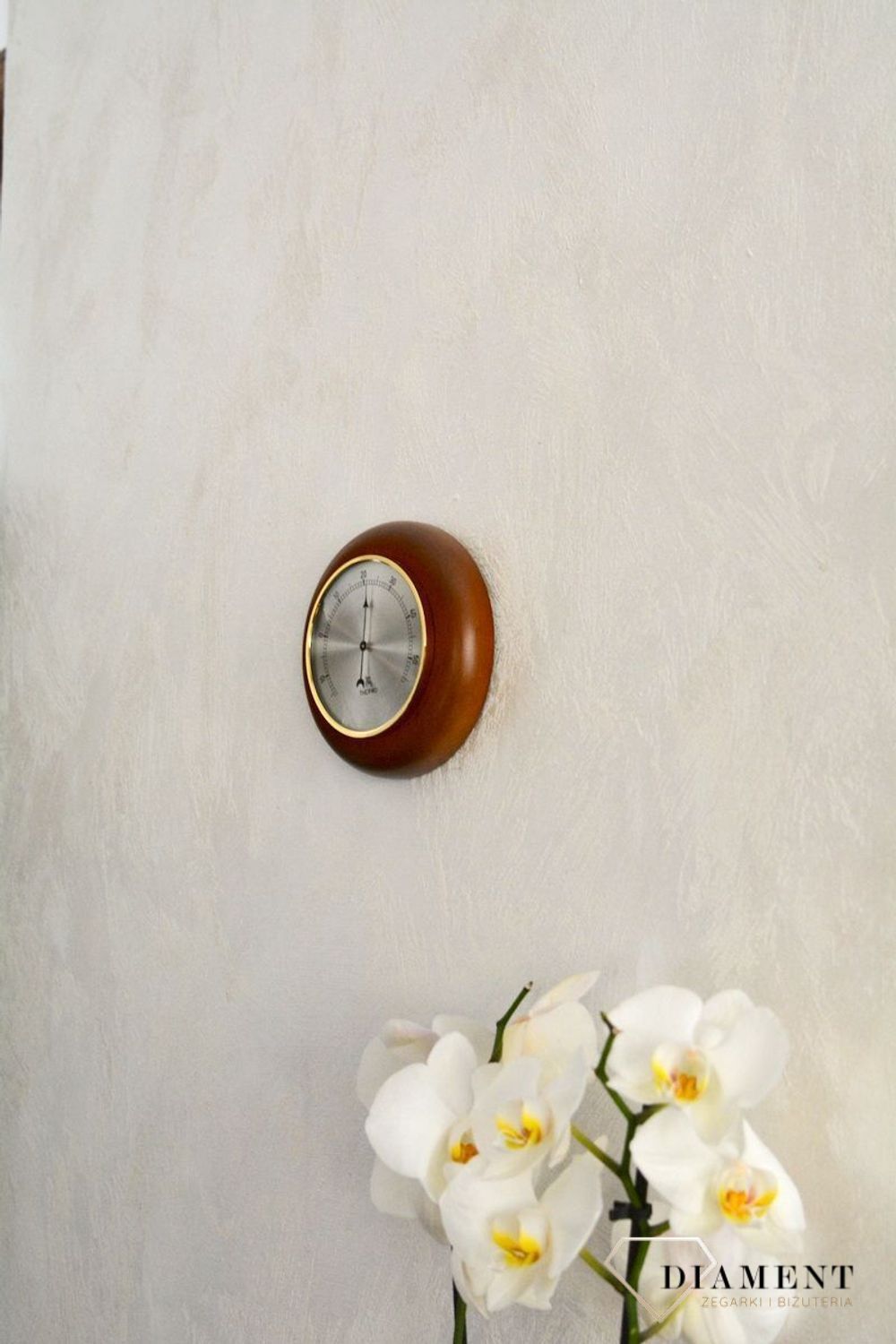 Drewniana stacja pogody Okrągły termometr w obudowie 'Drewno dąb' TERMOMETR140-08. Termometr do sauny na podczerwień. Idealny na prezent. Okrągły termometr. Termometr do 60 stopni Celsjusza (1).JPG