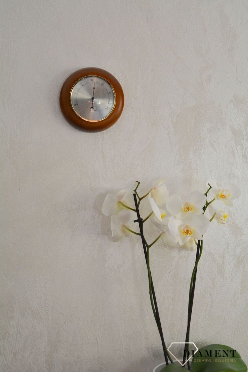 Drewniana stacja pogody Okrągły termometr w obudowie 'Drewno dąb' TERMOMETR140-08. Termometr do sauny na podczerwień. Idealny na prezent. Okrągły termometr. Termometr do 60 stopni Celsjusza (1).JPG