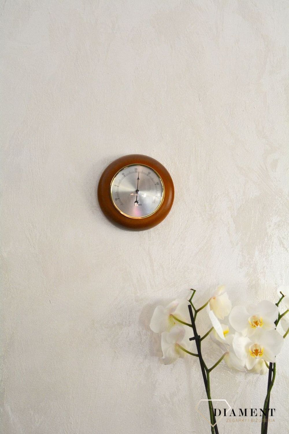 Drewniana stacja pogody Okrągły termometr w obudowie 'Drewno dąb' TERMOMETR140-08. Termometr do sauny na podczerwień. Idealny na prezent. Okrągły termometr. Termometr do 60 stopni Celsjusza (1).JPG