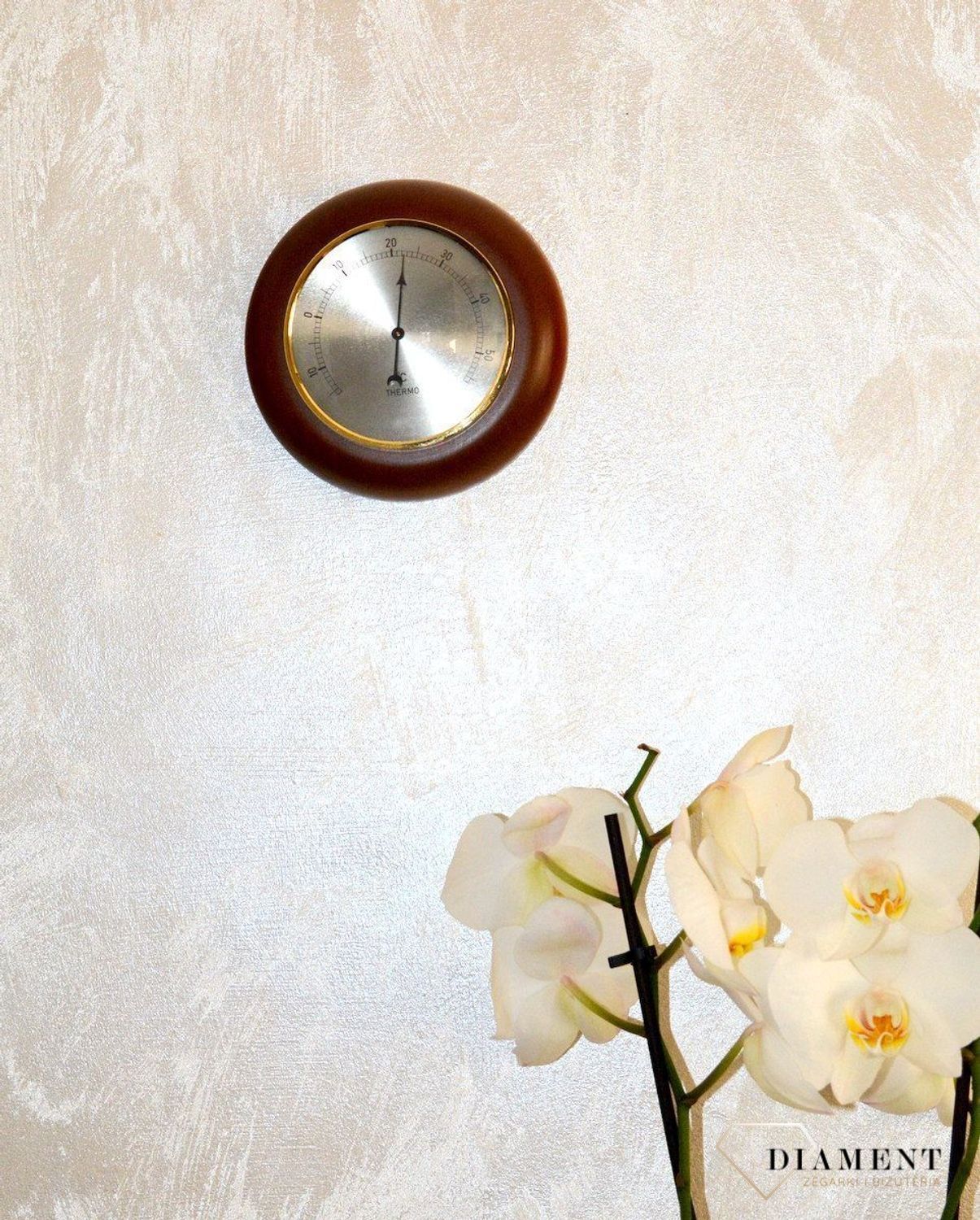 Drewniana stacja pogody Okrągły termometr w obudowie 'Drewno ciemny orzech'TERMOMETR140-09. Termometr do sauny na podczerwień. Idealny na prezent. Okrągły termometr.  (6).JPG