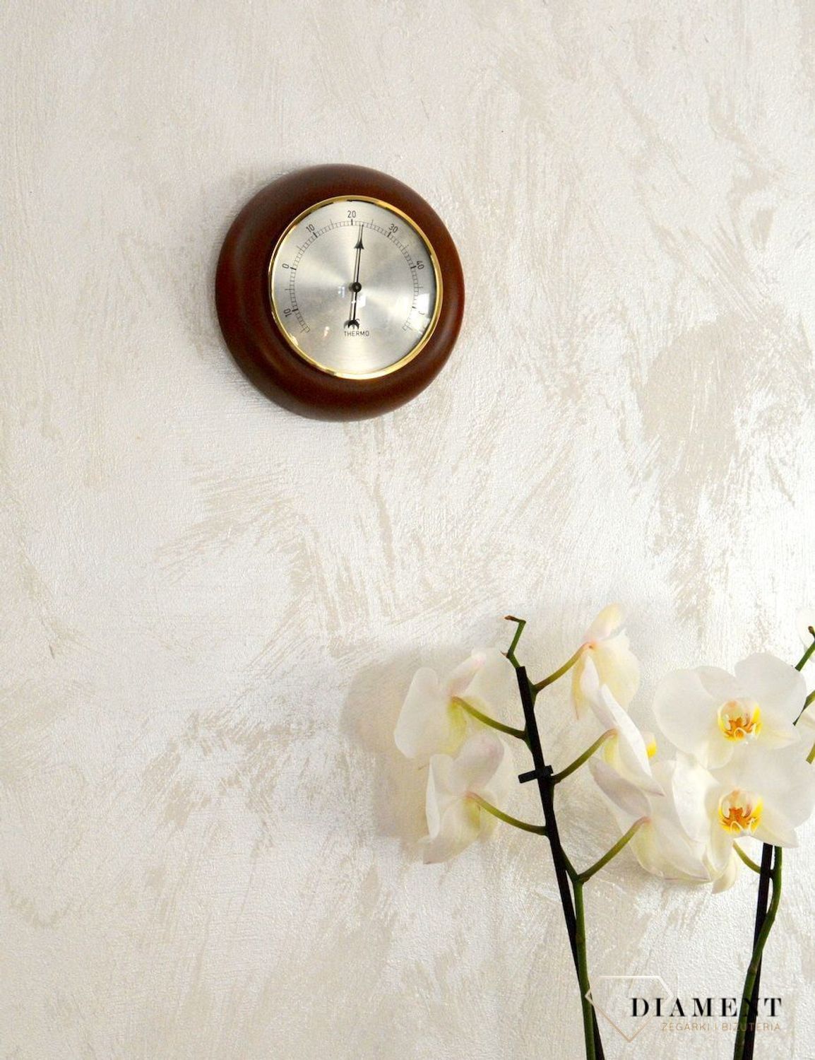 Drewniana stacja pogody Okrągły termometr w obudowie 'Drewno ciemny orzech'TERMOMETR140-09. Termometr do sauny na podczerwień. Idealny na prezent. Okrągły termometr.  (6).JPG
