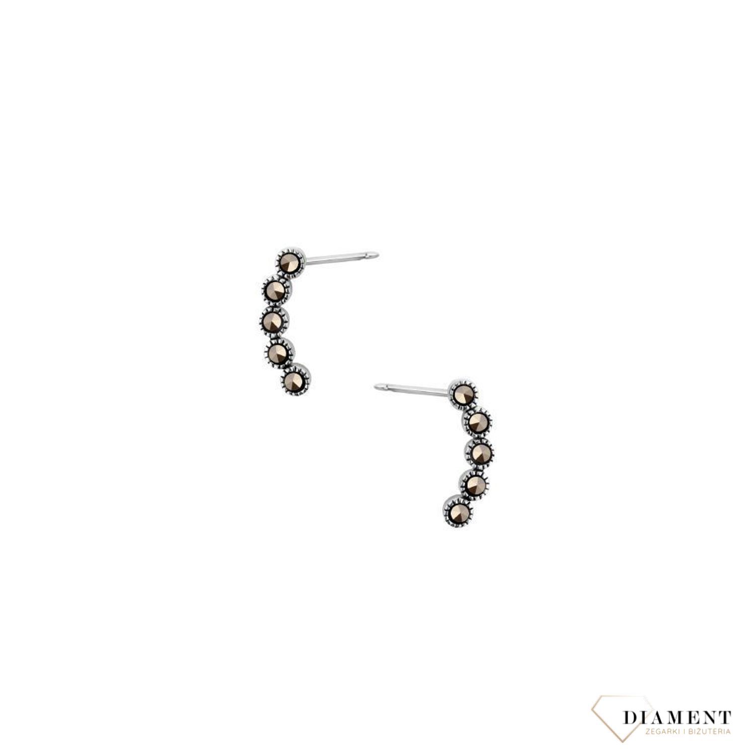 Kolczyki srebrne ozdobione markazytami o nietypowym kształcie wykonane.jpg