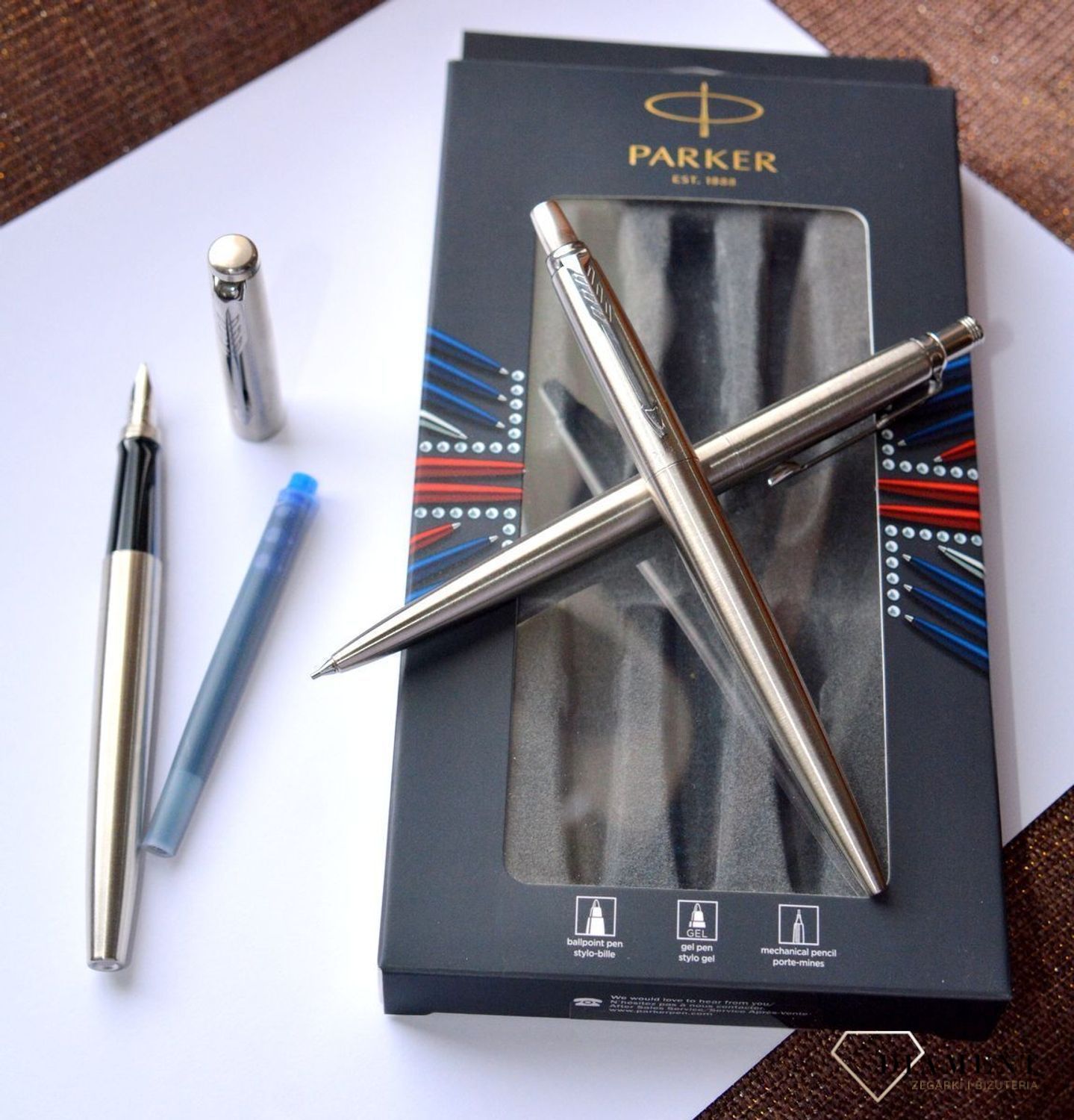TRIO Jotter Stainless Steel CT Parker TRIO4 + Pióro wieczne + Zestaw z ołówkiem i długopisem. Darmowa wysyłka, Grawer gratis (1).jpg