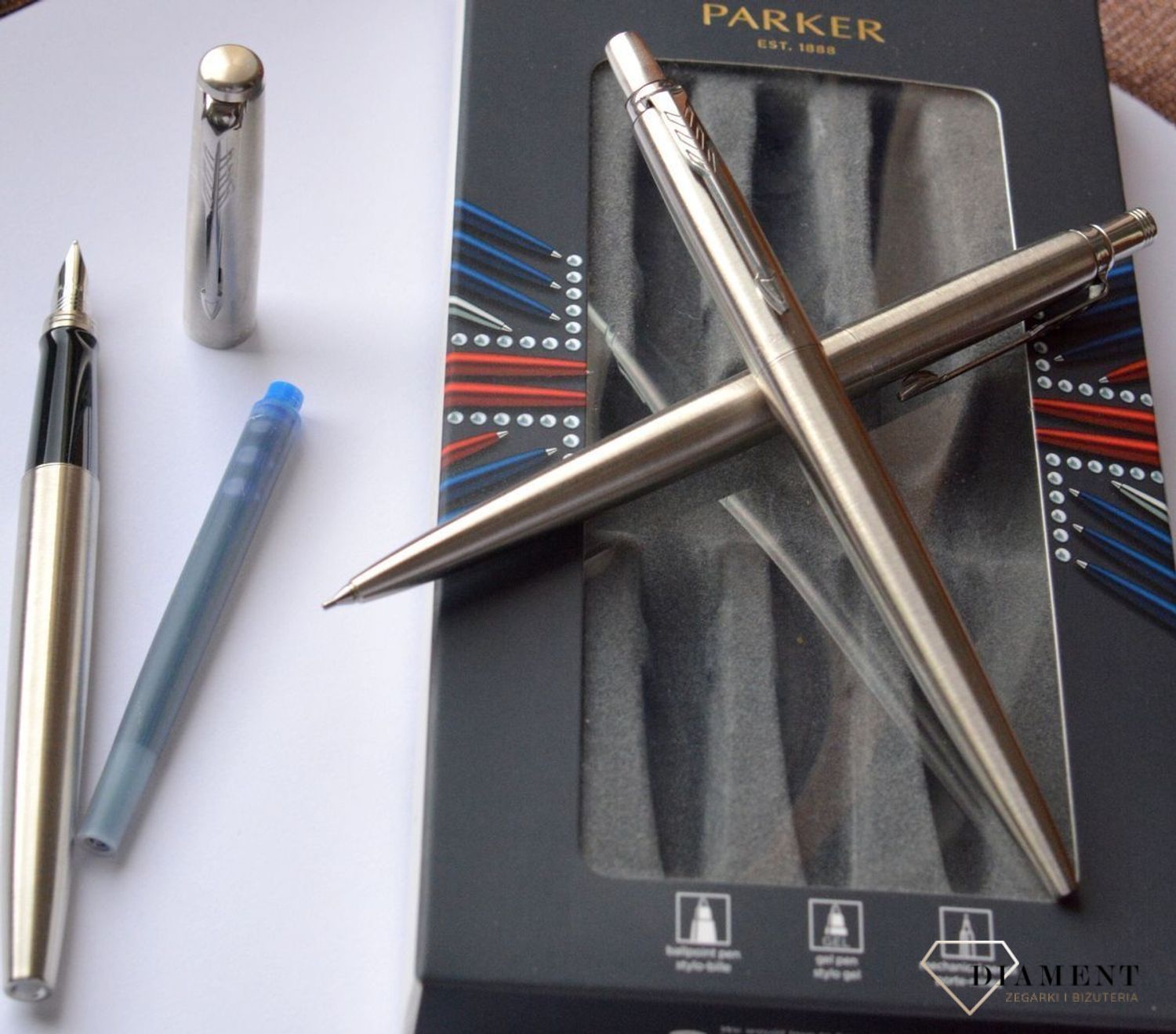 TRIO Jotter Stainless Steel CT Parker TRIO4 + Pióro wieczne + Zestaw z ołówkiem i długopisem. Darmowa wysyłka, Grawer gratis (1).jpg
