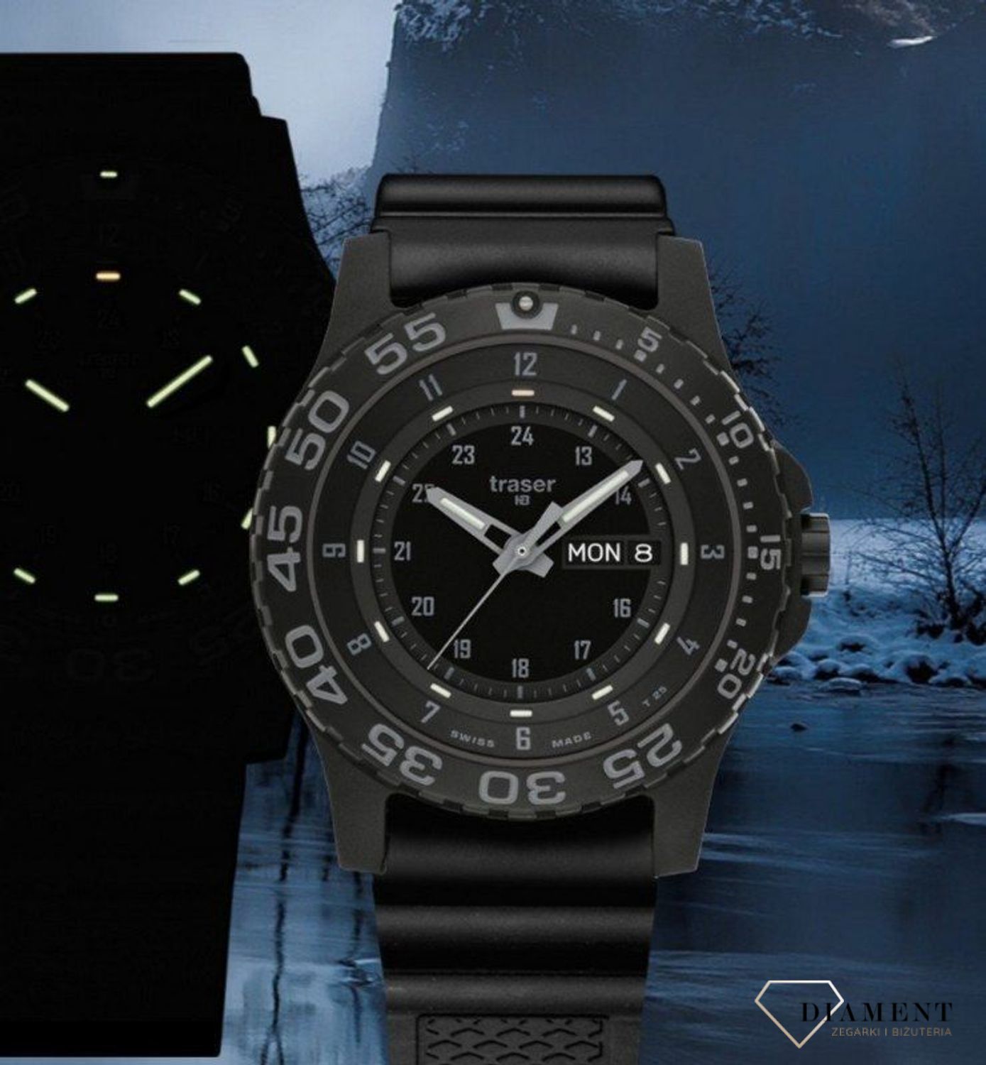 Zegarek męski z szwajcarskim mechanizmem Ronda 517. Zegarek na kauczukowym pasku, z wyraźną, podświetlaną tarczą za pomocą trytu. Dokładność chodu (2).jpg