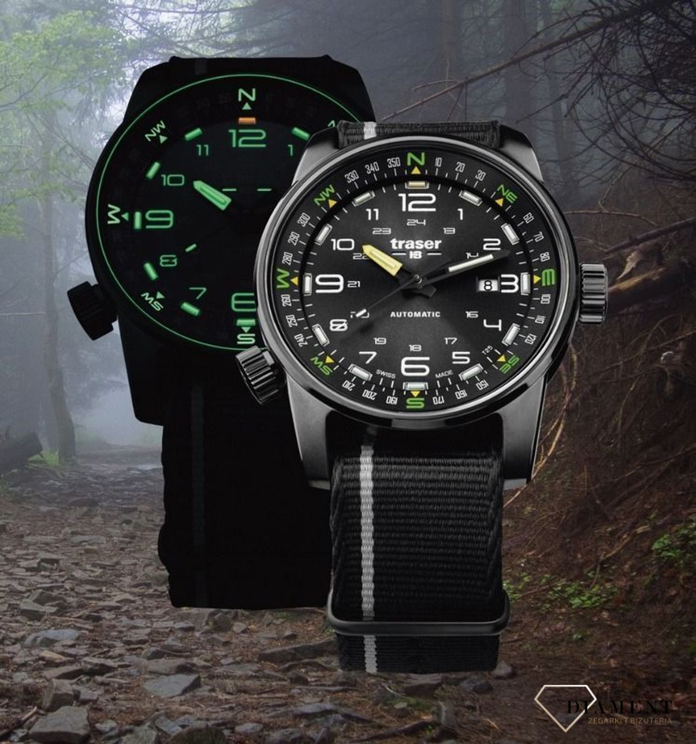 Zegarek męski z wyraźną tarcza z białymi cyframi arabskimi. Zegarek męski z tekstylnym paskiem w kolorze czarnym, który idealnie współgra z tarczą (2).jpg