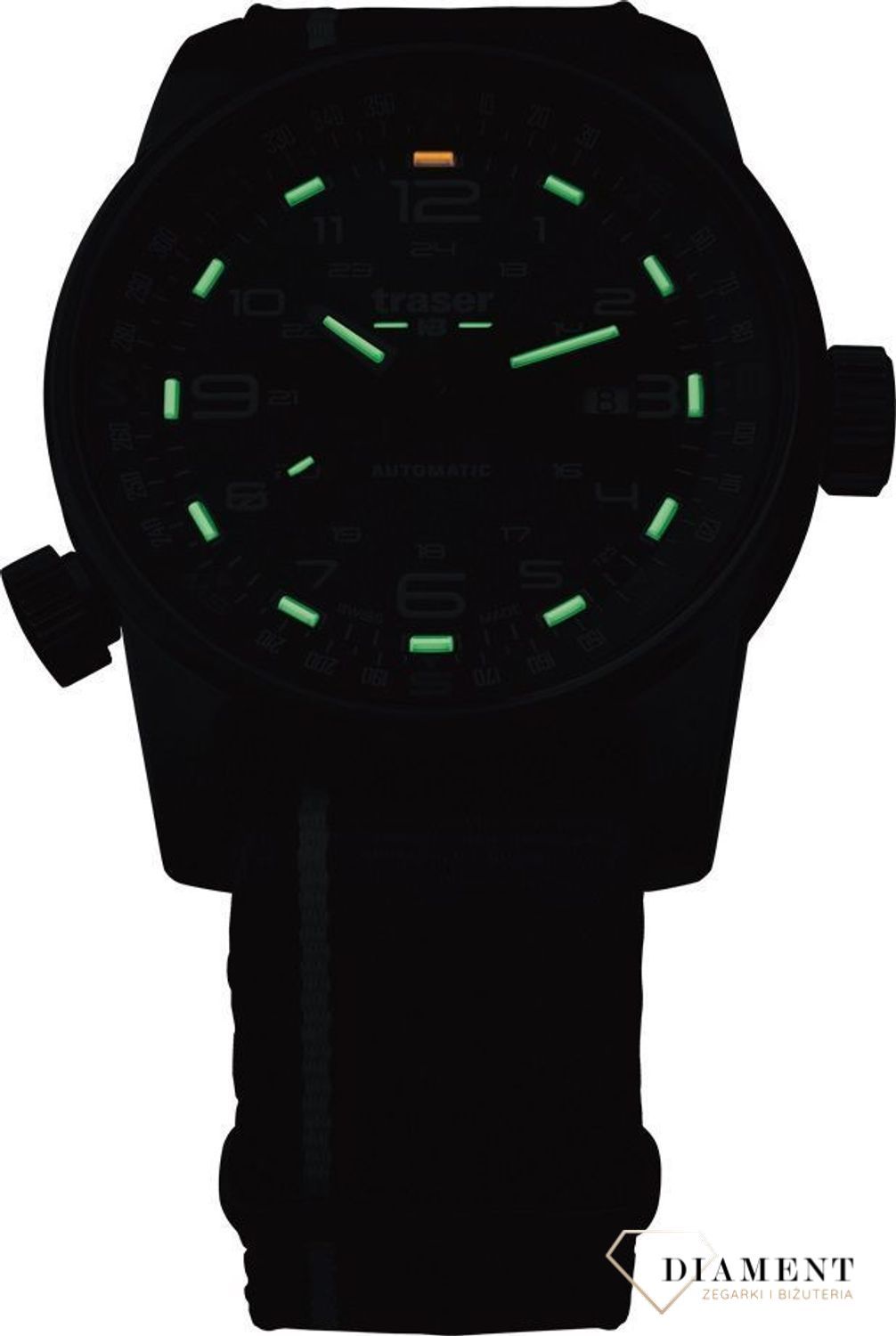 Zegarek męski z wyraźną tarcza z białymi cyframi arabskimi. Zegarek męski z tekstylnym paskiem w kolorze czarnym, który idealnie współgra z tarczą (2).jpg