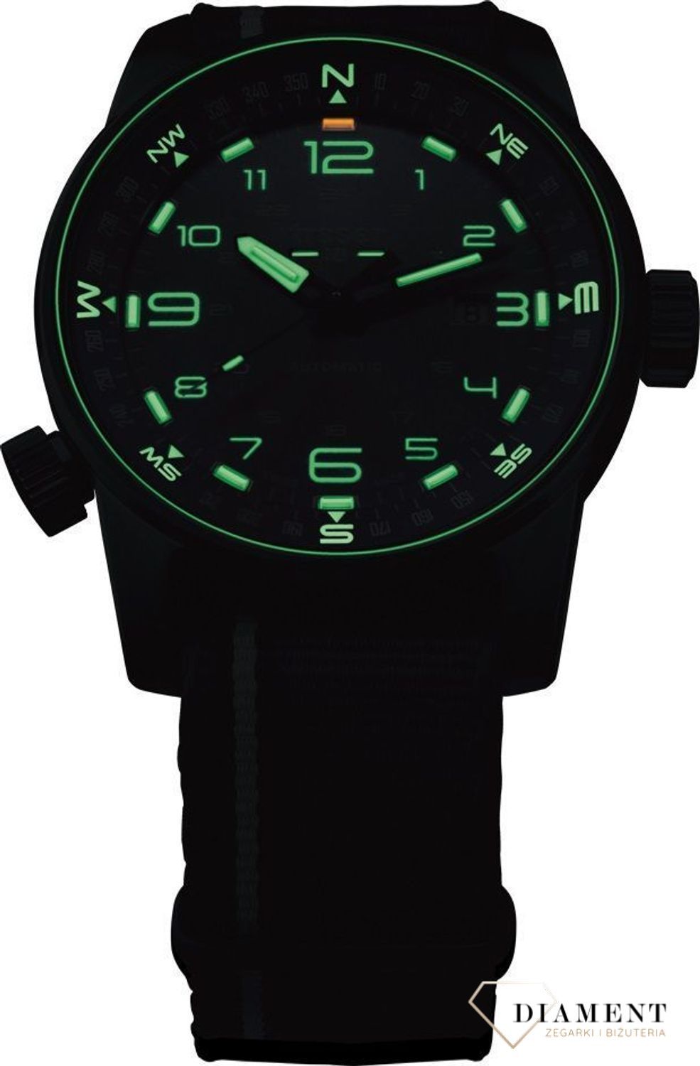 Zegarek męski z niebieską tarcza z białymi cyframi arabskimi. Zegarek męski z tekstylnym paskiem w kolorze granatowym, który idealnie współgra z tarczą (2).jpg