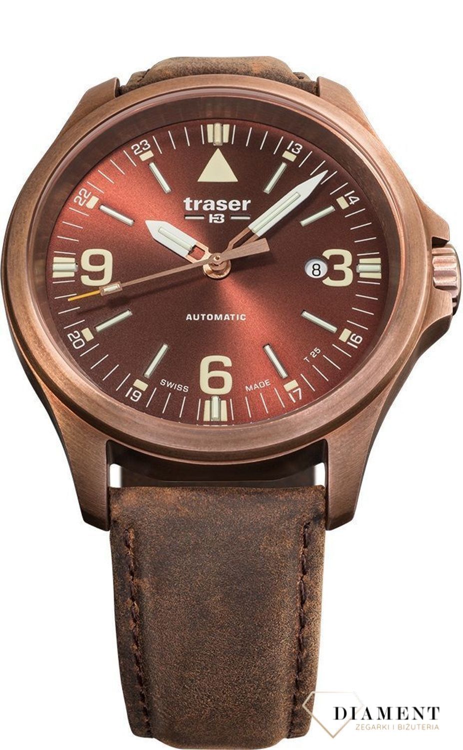 Solidny i wytrzymały zegarek męski z kopertą wykonaną z brązu. Zegarek męski na skórzanym brązowym pasku. Idealny pomysł na prezent (2).jpg