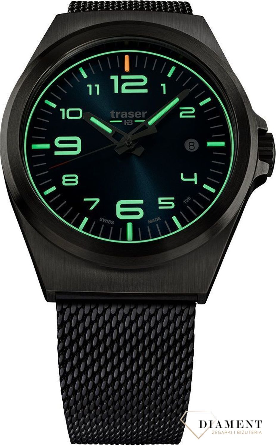 Zegarek męski Traser na stalowej bransolecie mesh, z męską tarczą w kolorze niebieskim. Zegarek idealny na prezent dla mężczyzny. Zegarek męski Traser z rurkami trytu.  (2).jpg